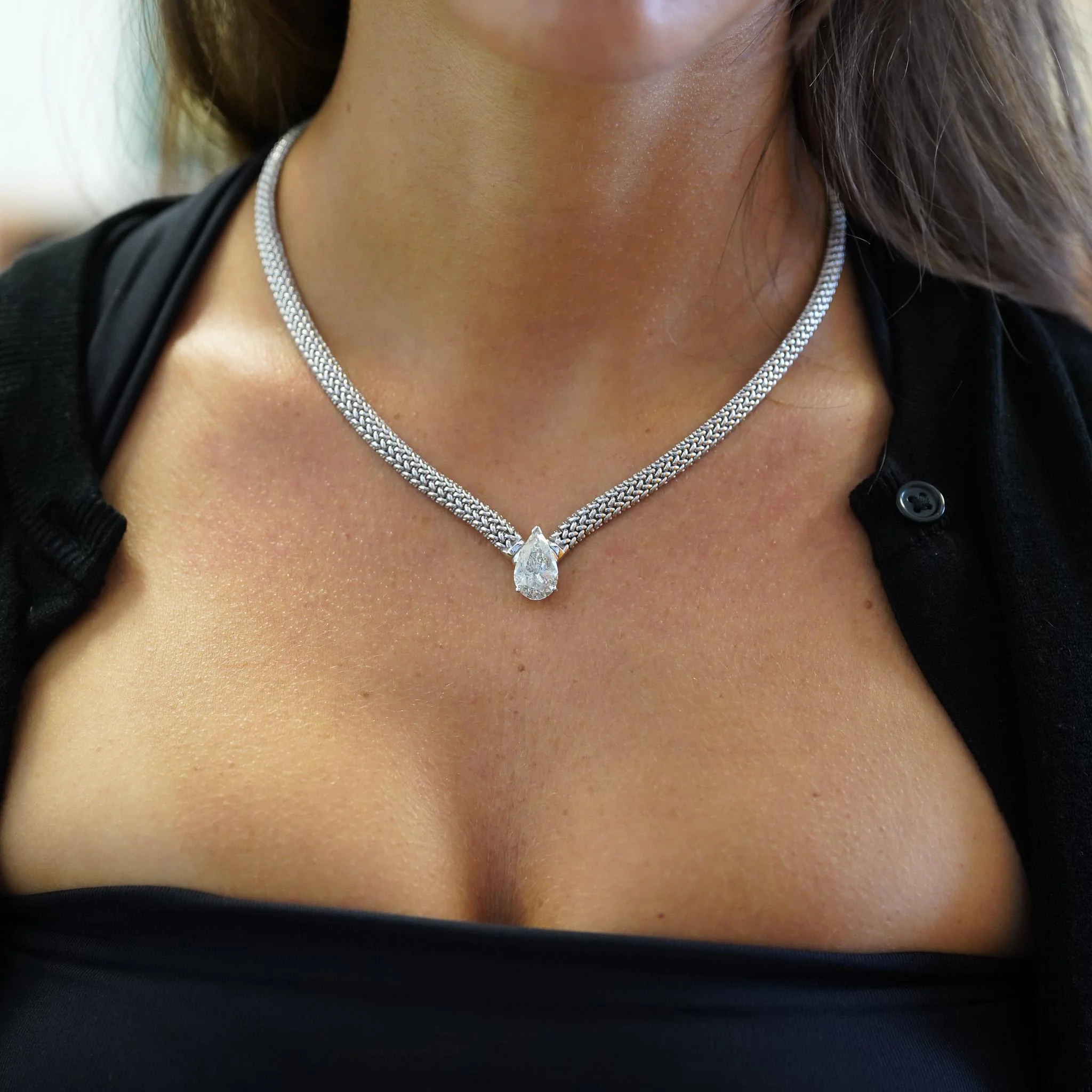 5.62 Carat Pear Diamond Solitaire Drop Pendant Necklace 18K White Gold - Image 2