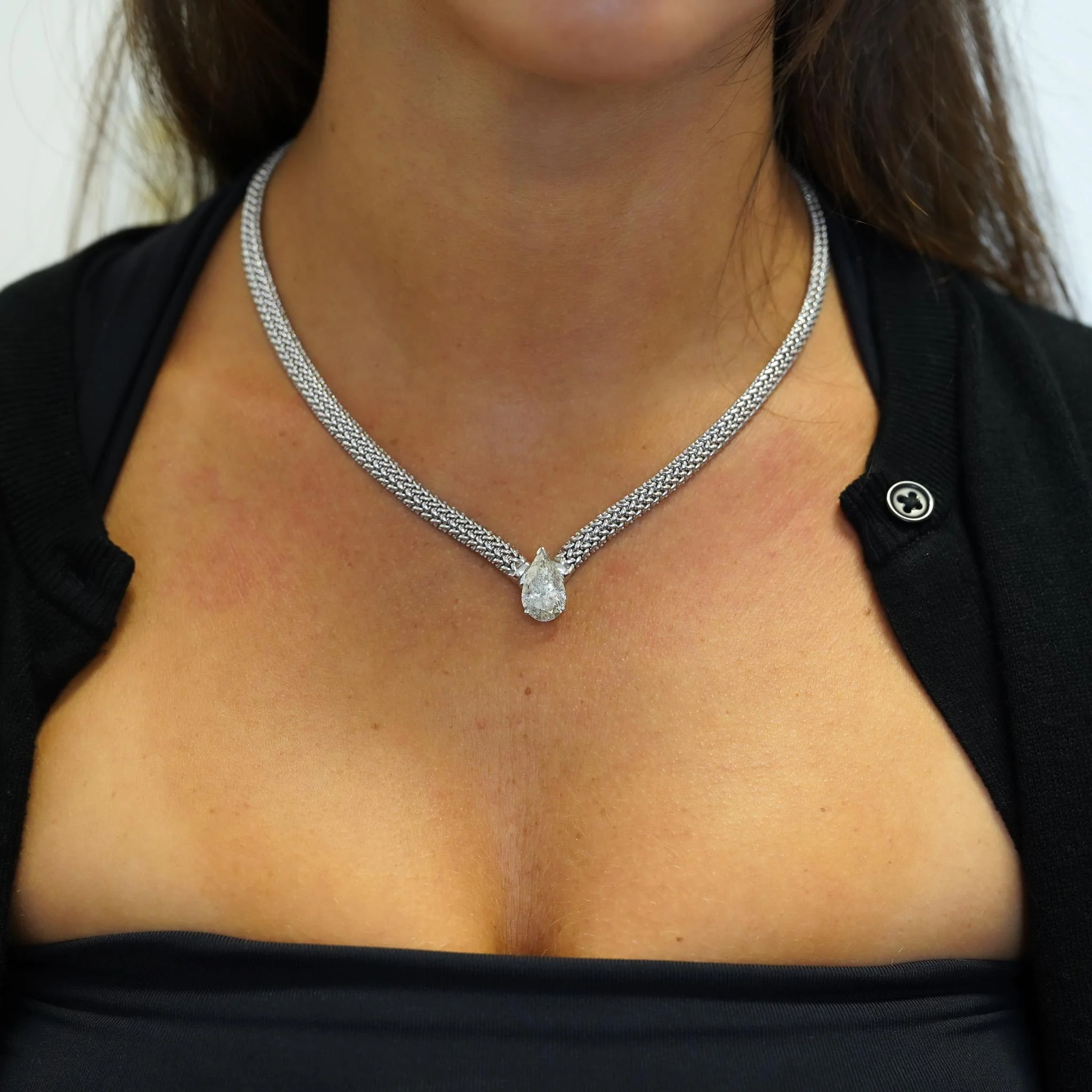 5.62 Carat Pear Diamond Solitaire Drop Pendant Necklace 18K White Gold - Image 9