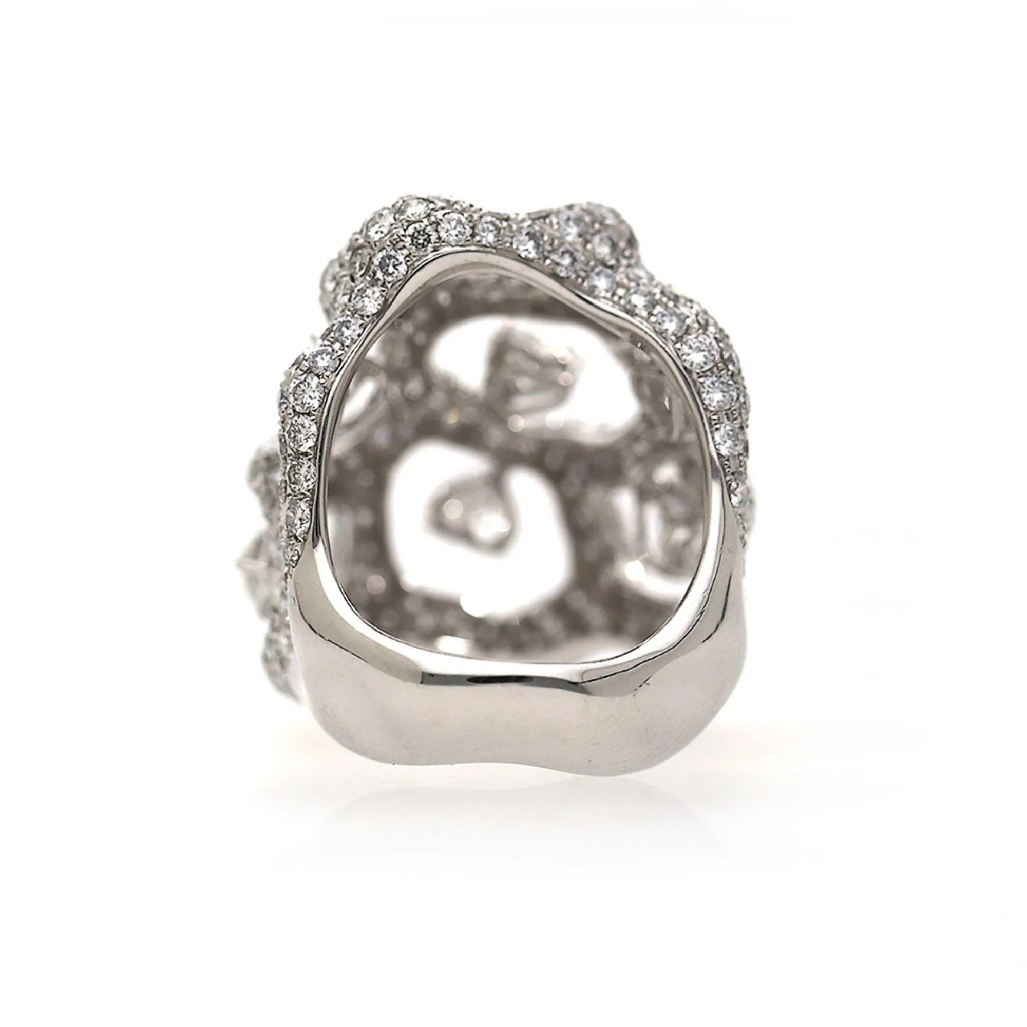 5.80 Carat Heart & Round Diamond Pavé Open Lattice 18K White Gold Cocktail Ring - Image 5