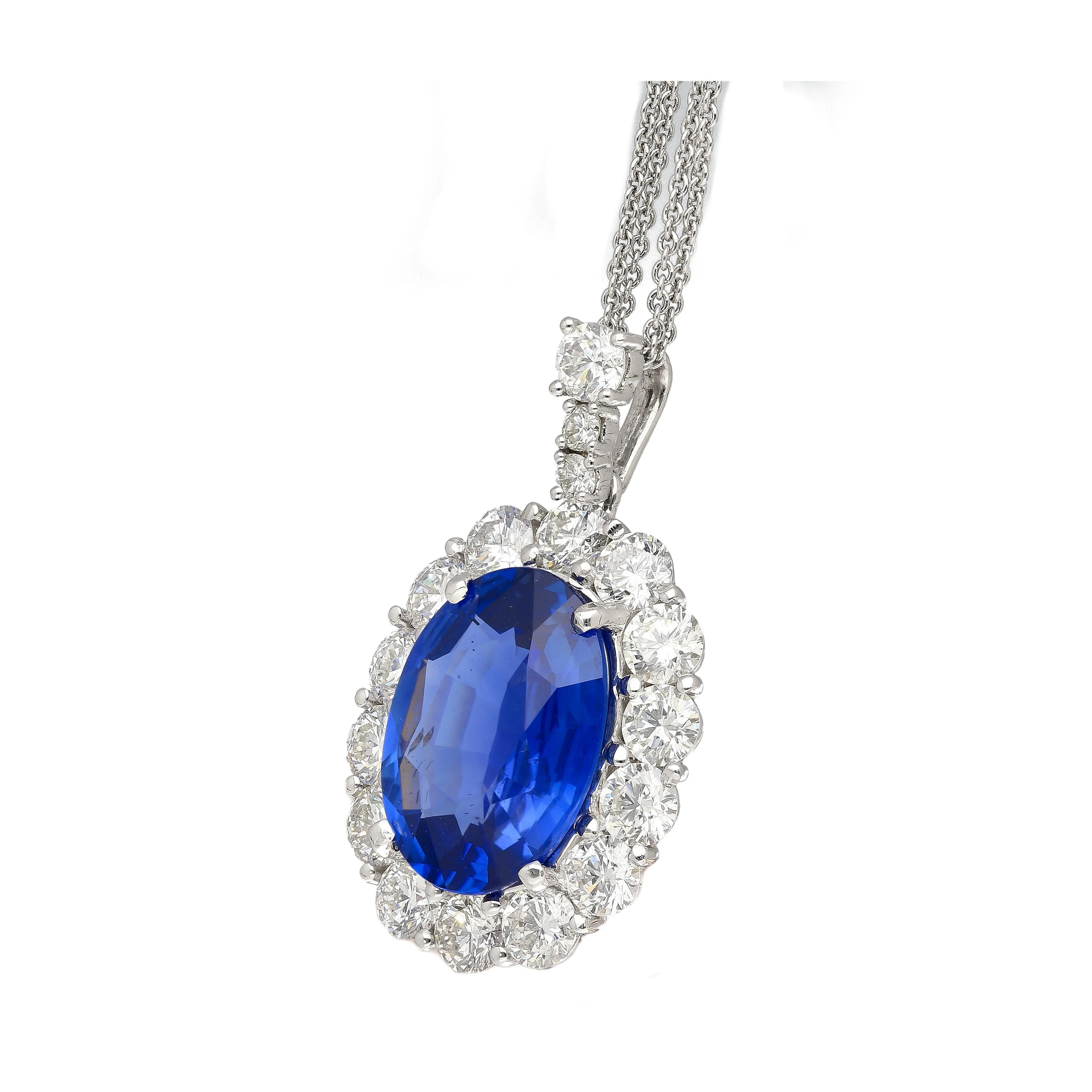 5.83ct Oval No-Heat Blue Sapphire Diamond Halo Platinum Necklace - Image 2