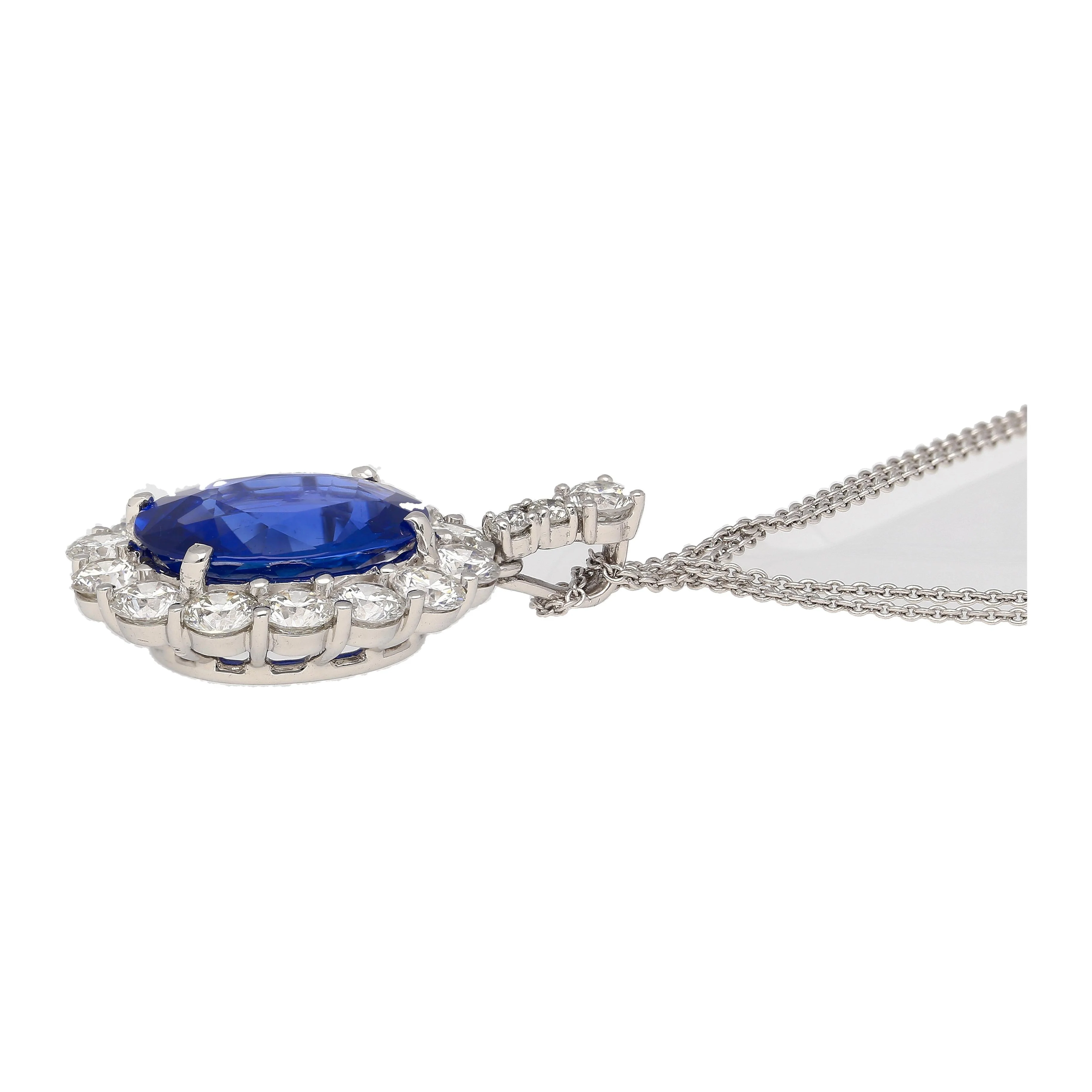 5.83ct Oval No-Heat Blue Sapphire Diamond Halo Platinum Necklace - Image 6