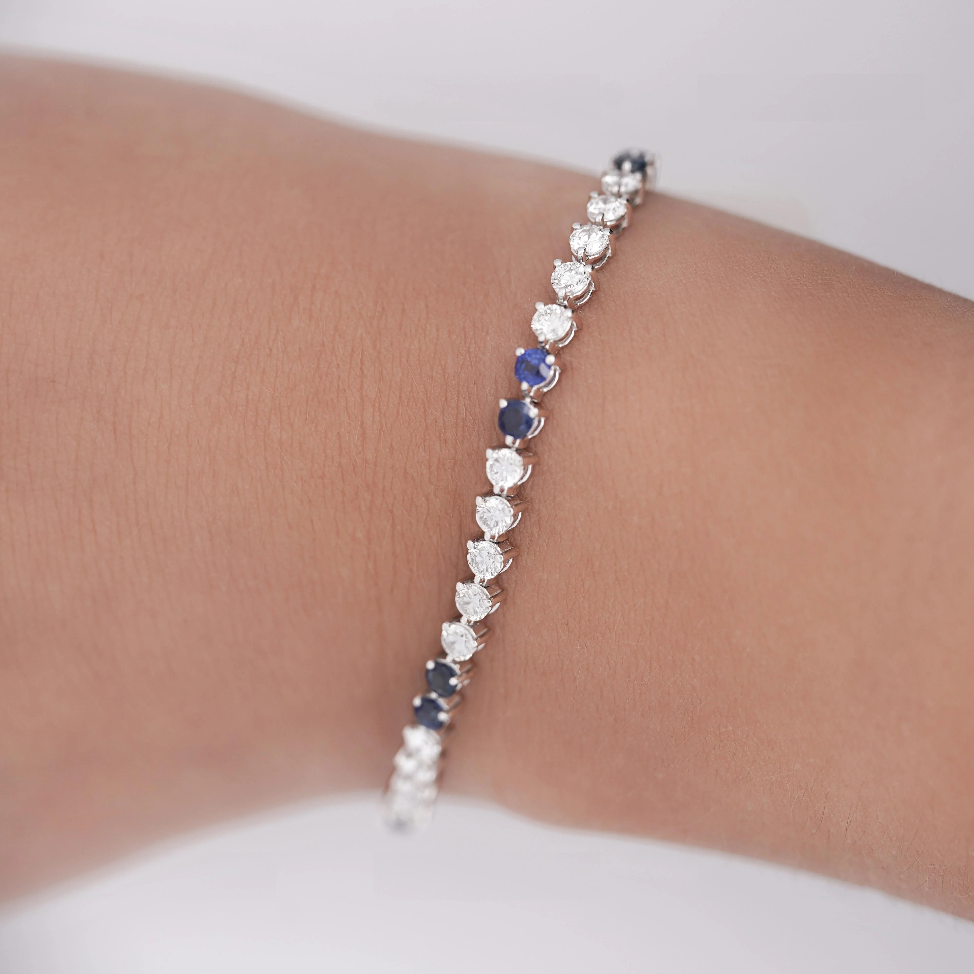 5 Carat Blue Sapphire & Lab Grown Diamond 3-Prong Tennis Bracelet - Image 2