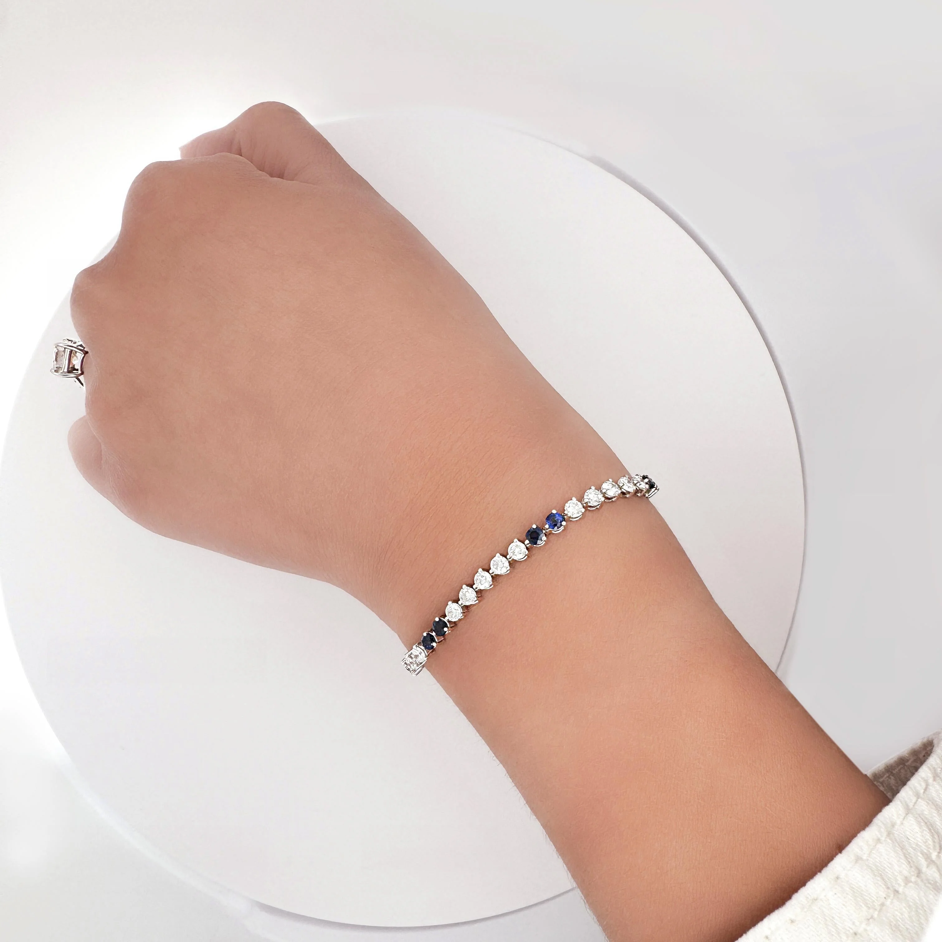 5 Carat Blue Sapphire & Lab Grown Diamond 3-Prong Tennis Bracelet - Image 5