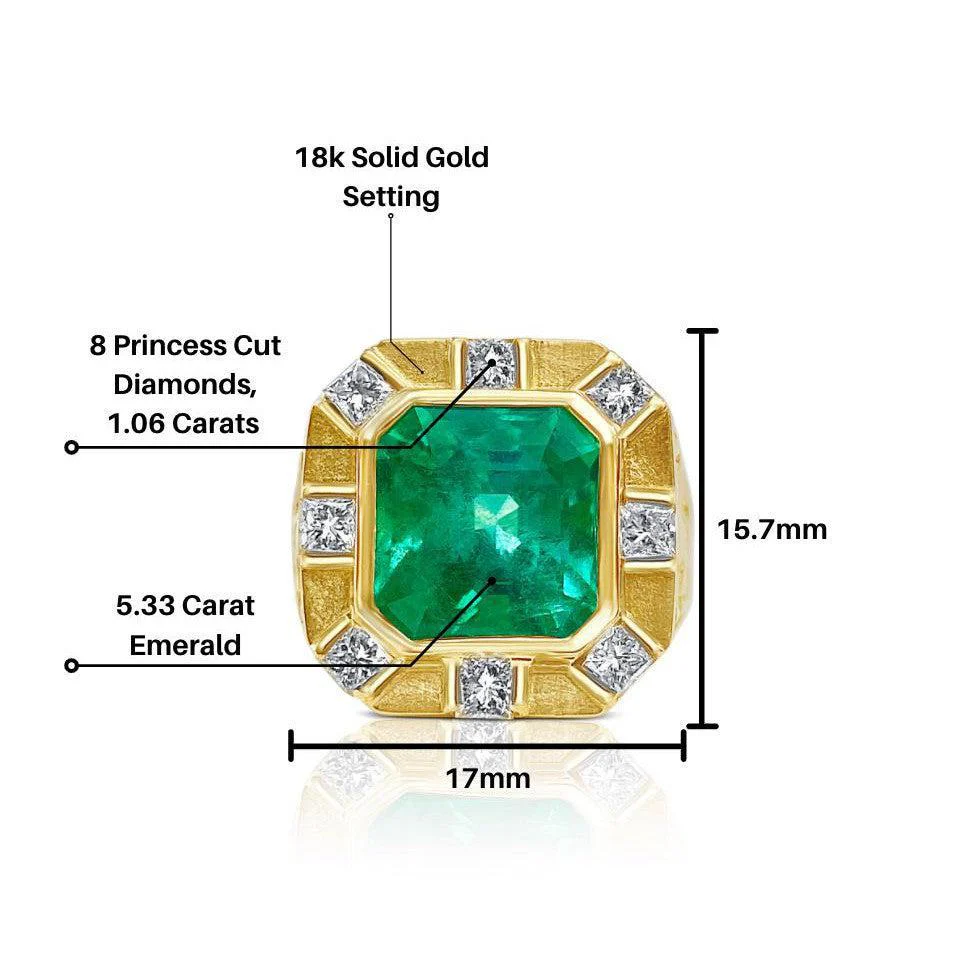 GIA Certified 5 Carat Colombian Emerald Unisex Ring in Textured Gold Setting - Image 3