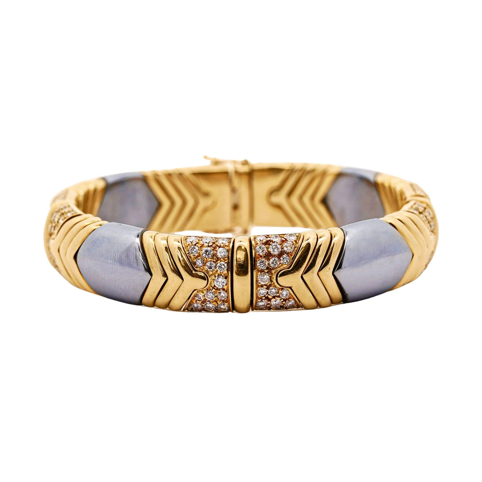 5 Carat Diamond Vintage Italian 18K Gold and Steel Bangle - Image 2