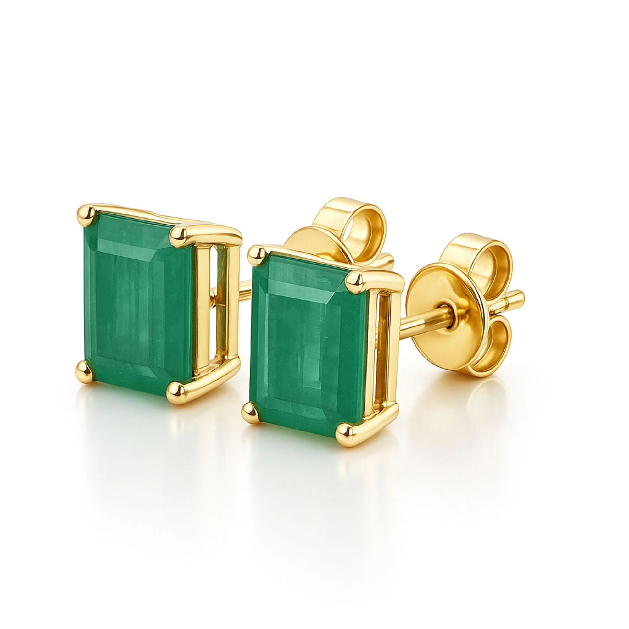 5 Carat Emerald Cut Emerald 14K Gold Stud Earrings - Image 2