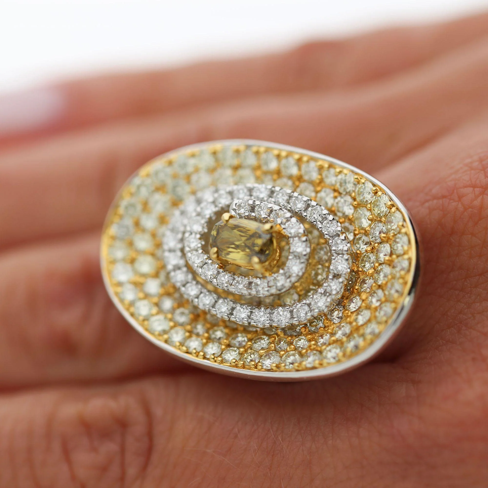 5 Carat Fancy Brown & Yellow Diamond Pave 18K Gold Tilted Shield Ring - Image 11