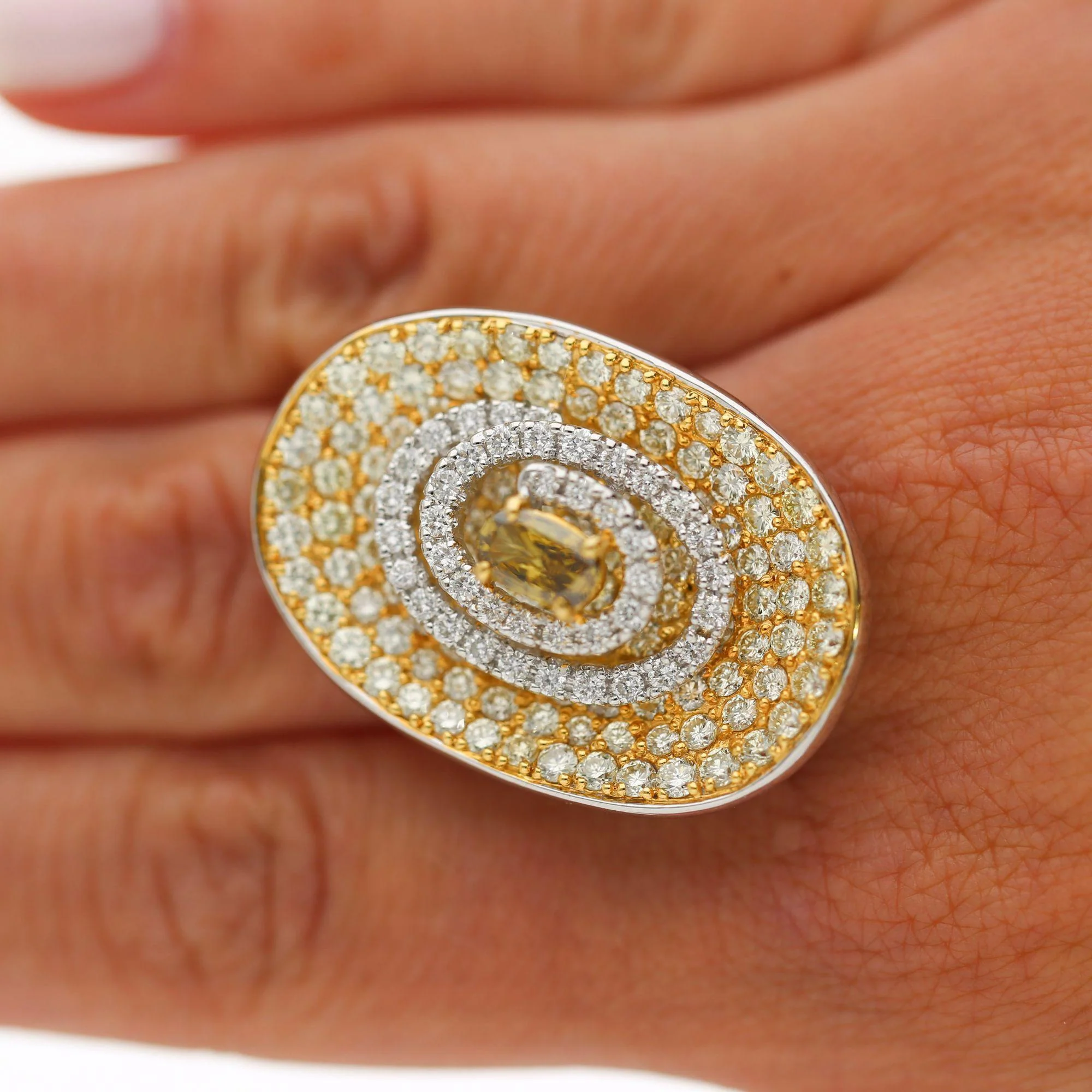 5 Carat Fancy Brown & Yellow Diamond Pave 18K Gold Tilted Shield Ring - Image 13