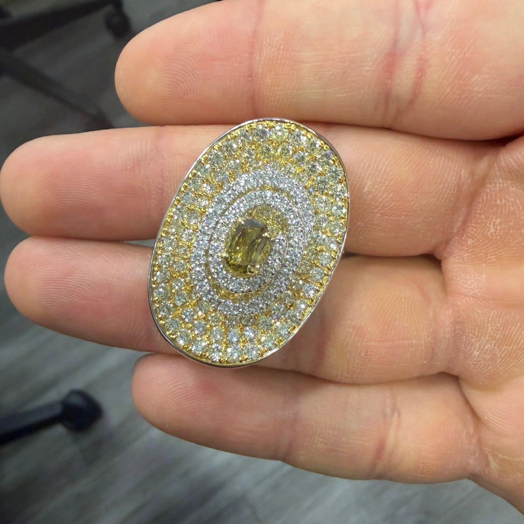 5 Carat Fancy Brown & Yellow Diamond Pave 18K Gold Tilted Shield Ring - Image 14