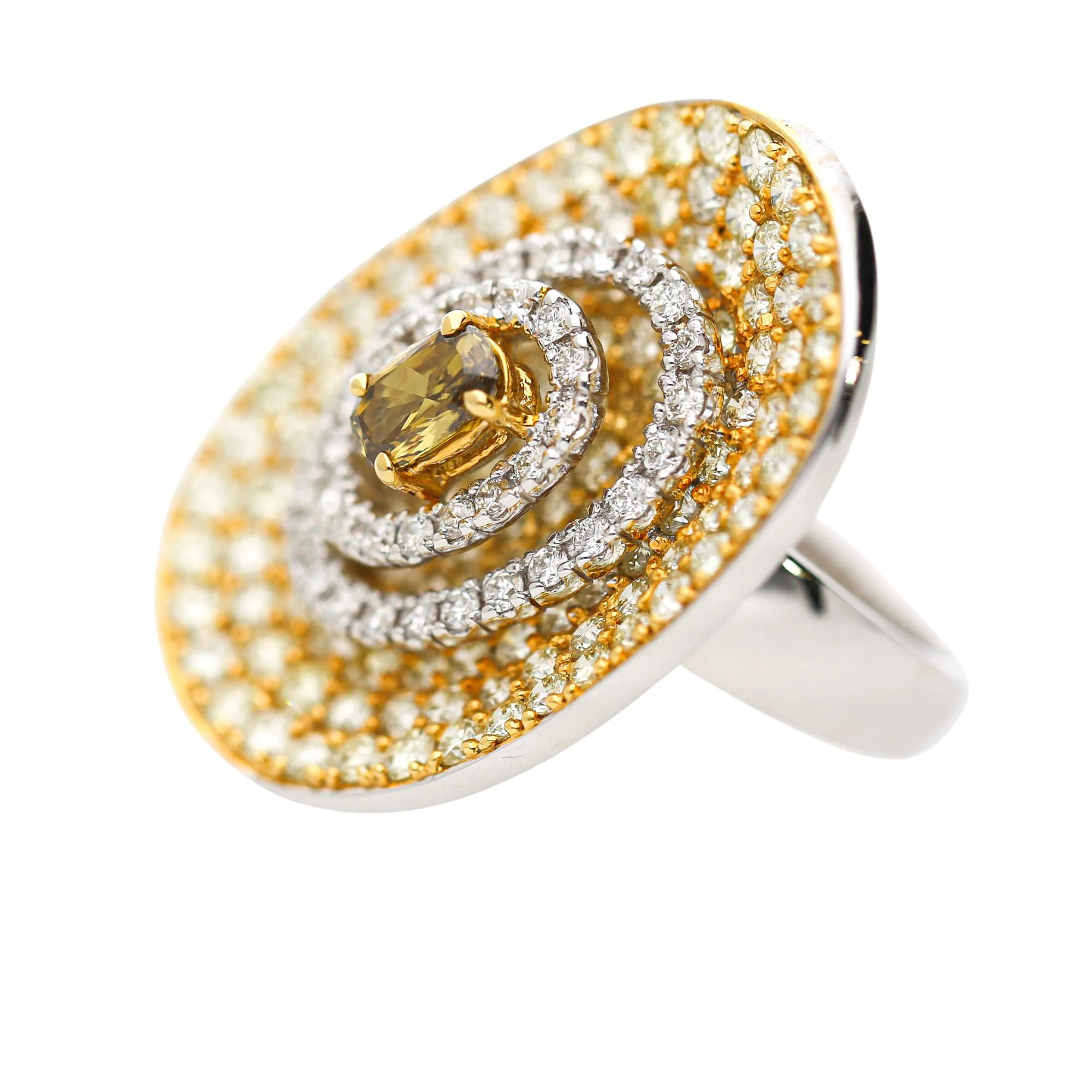 5 Carat Fancy Brown & Yellow Diamond Pave 18K Gold Tilted Shield Ring - Image 2
