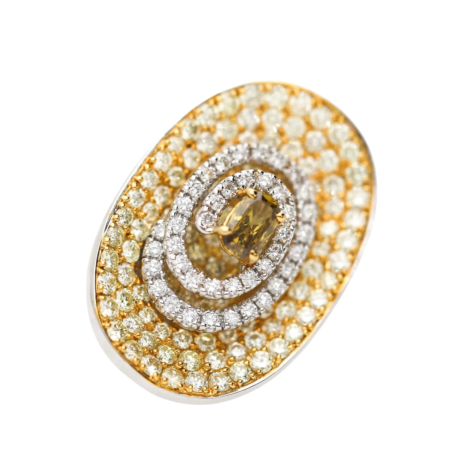 5 Carat Fancy Brown & Yellow Diamond Pave 18K Gold Tilted Shield Ring - Image 5