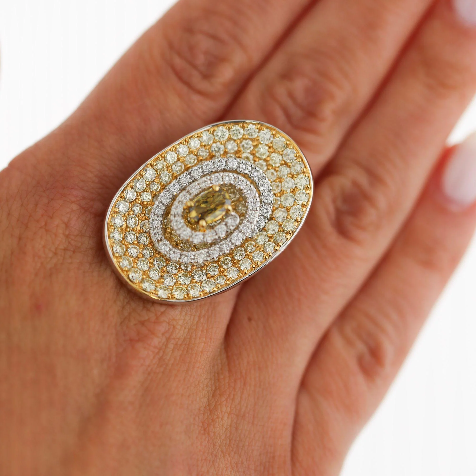 5 Carat Fancy Brown & Yellow Diamond Pave 18K Gold Tilted Shield Ring - Image 8