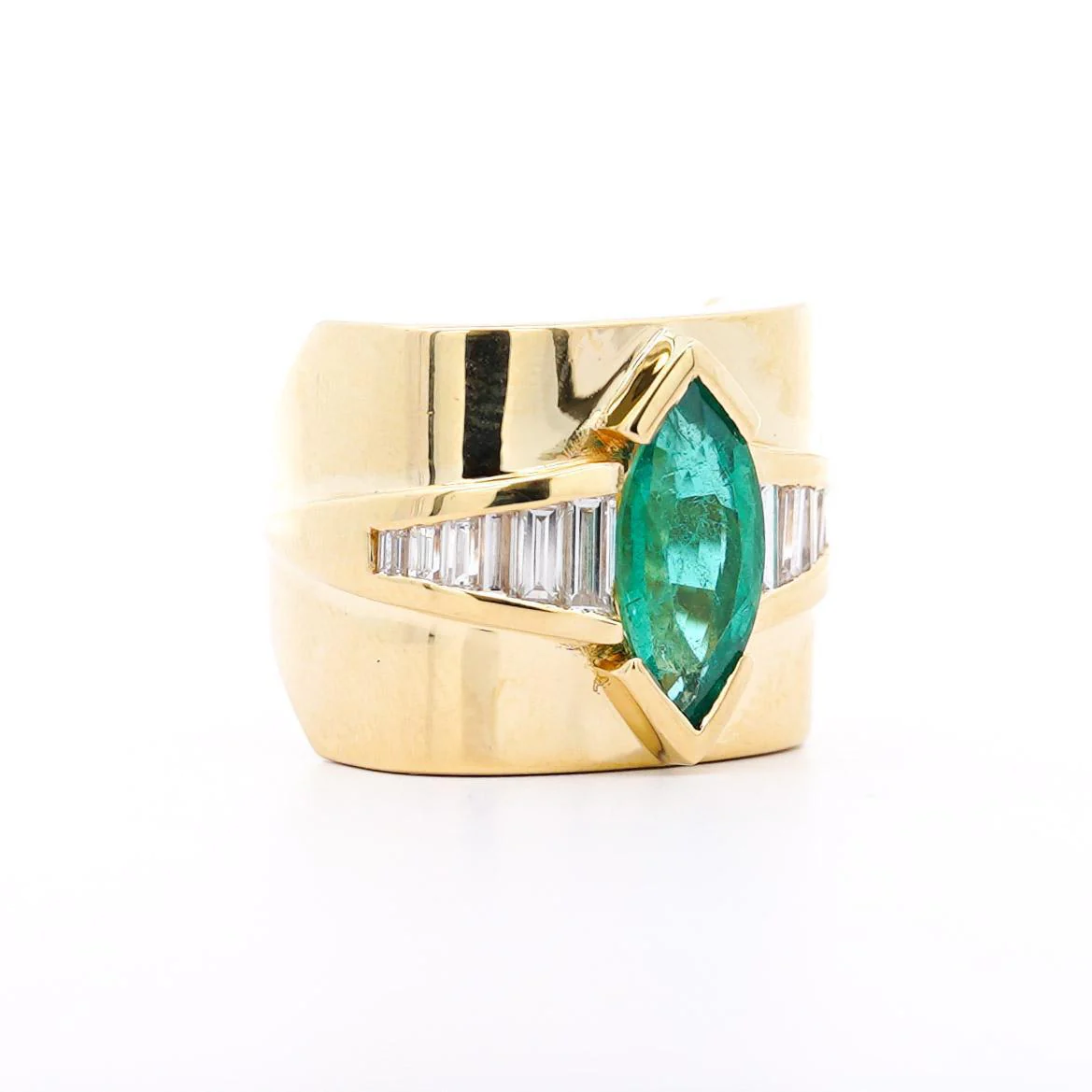 5 Carat Marquise Emerald & Baguette Diamond Channel 18K Gold Vintage Ring - Image 6