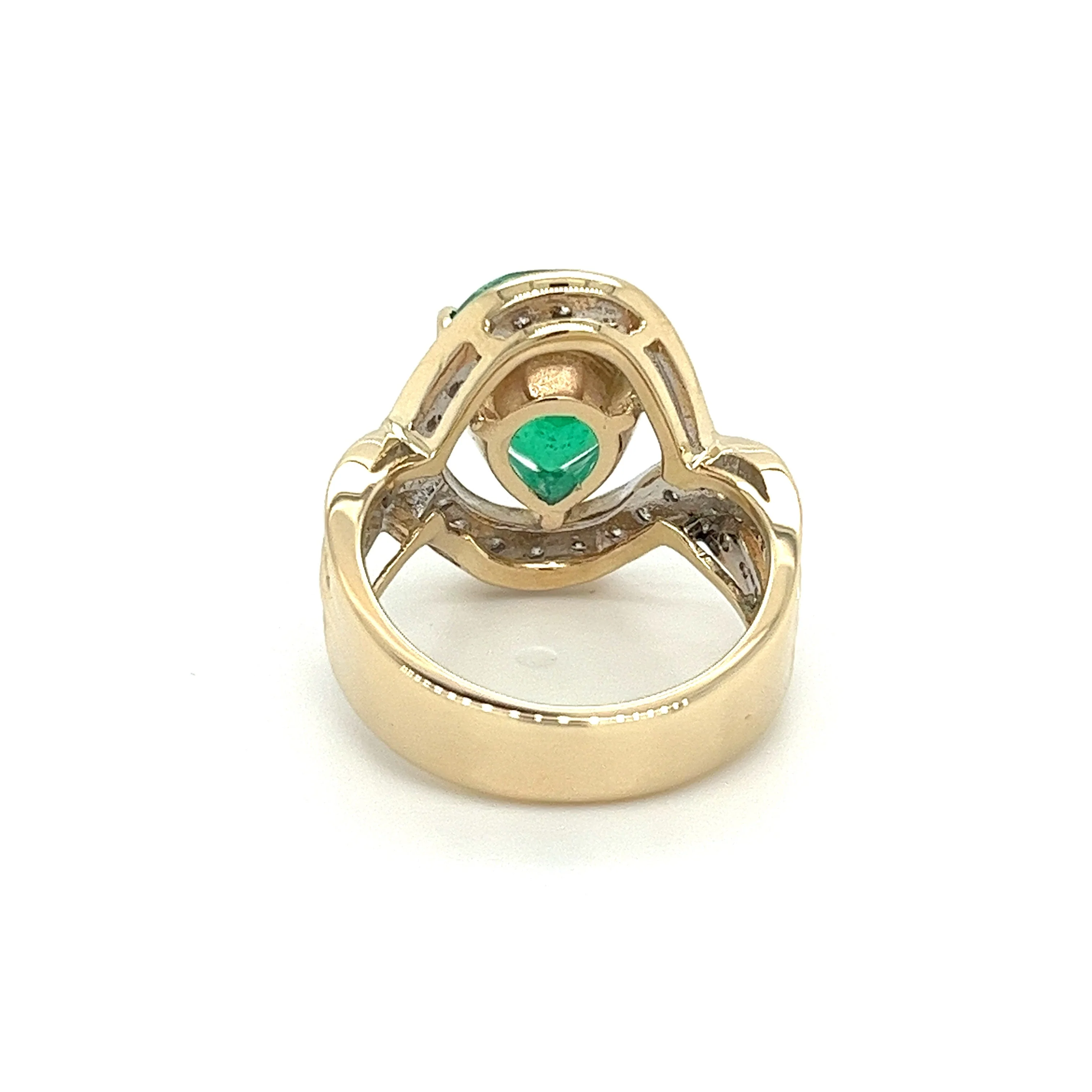 Vintage 5 Carat Pear Cut Emerald Crossover Double Split Shank 14K Gold Ring - Image 3