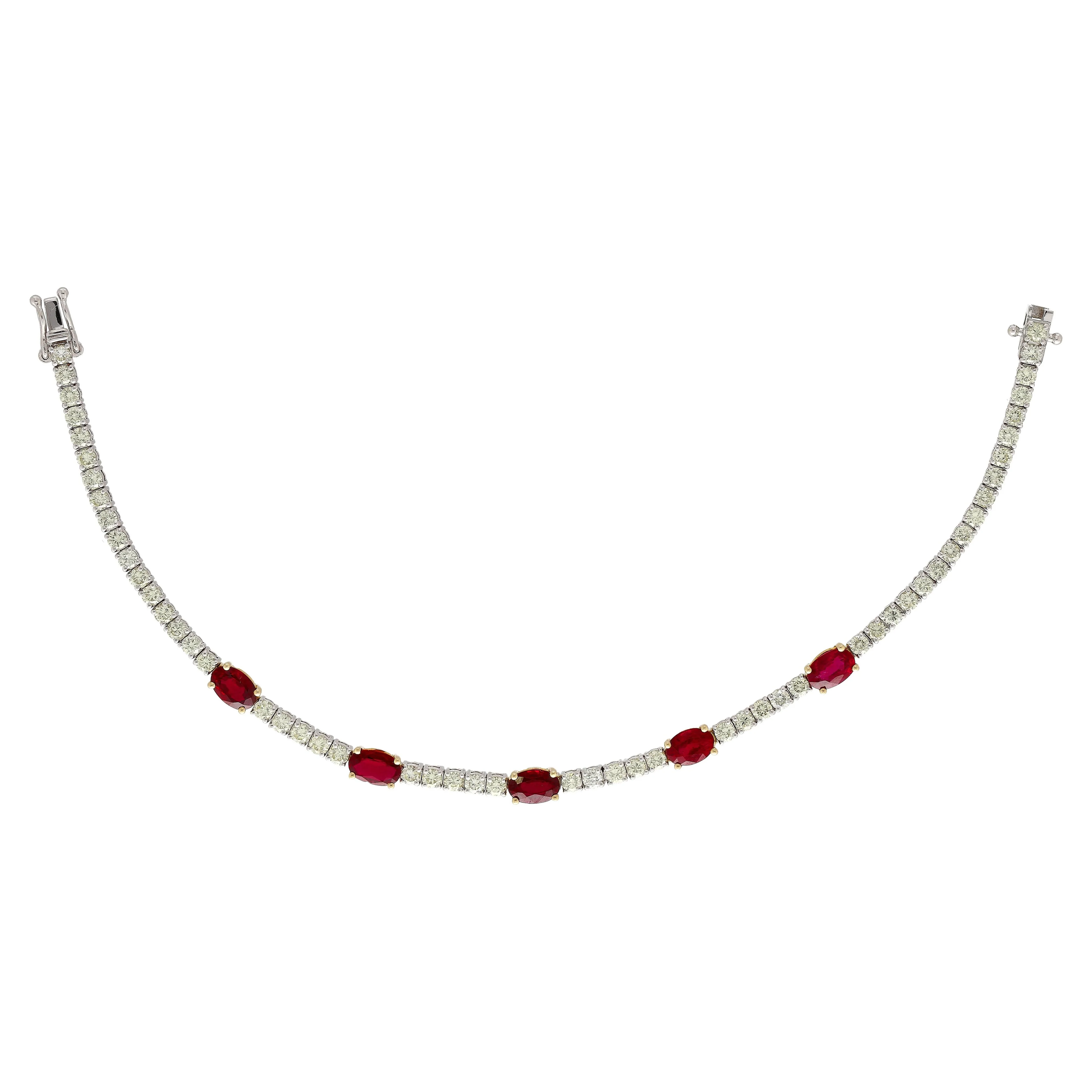 5.54 Carat Oval Cut Ruby and Diamond Tennis Bracelet in Two Tone 18K Gold - Image 6