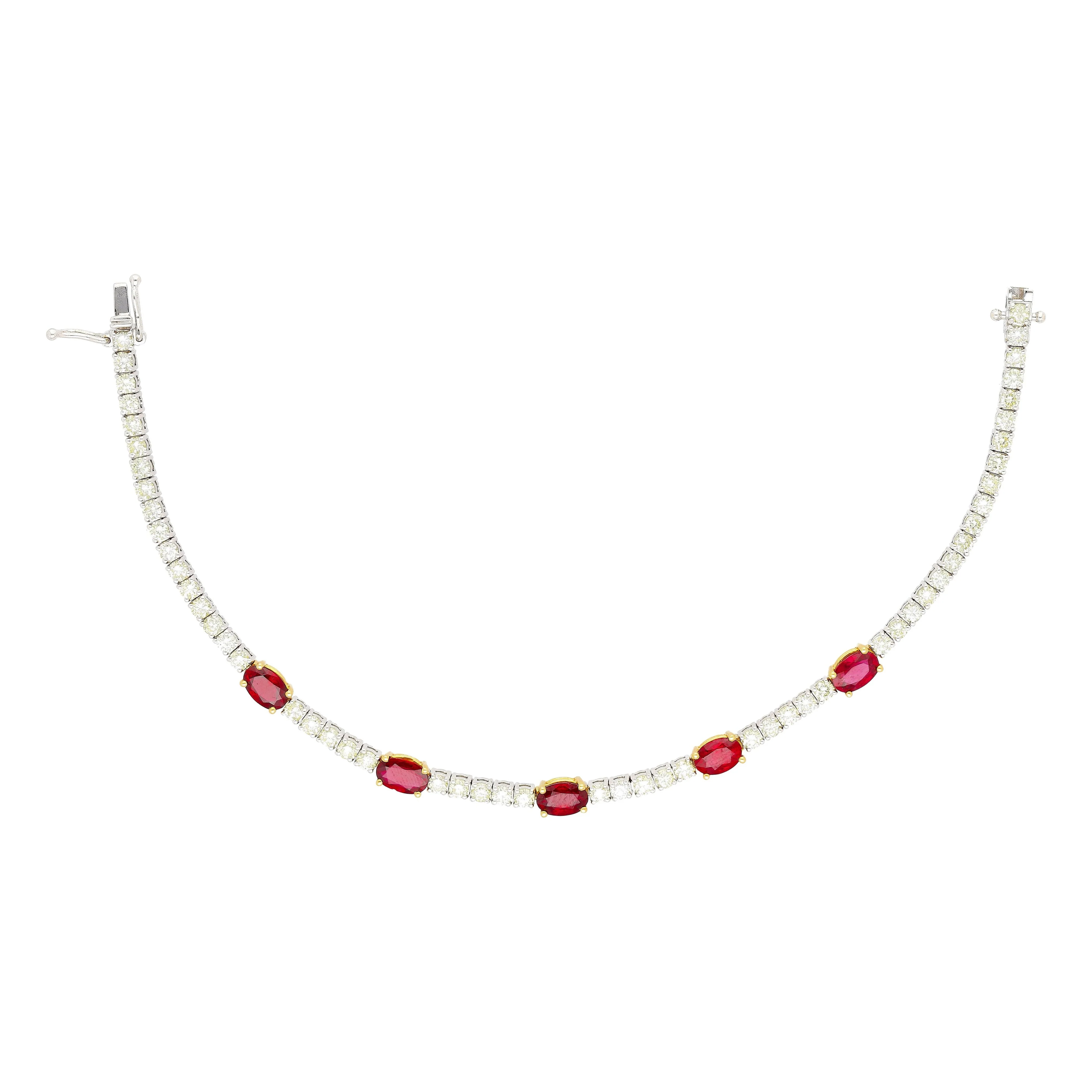 5.54 Carat Oval Cut Ruby and Diamond Tennis Bracelet in Two Tone 18K Gold - Image 7