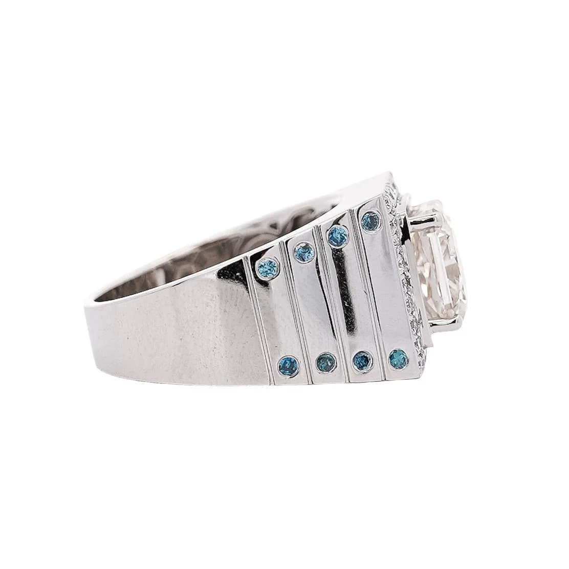 5 Carat Radiant Cut White and Blue Lab Grown Diamond Mens Ring - Image 3