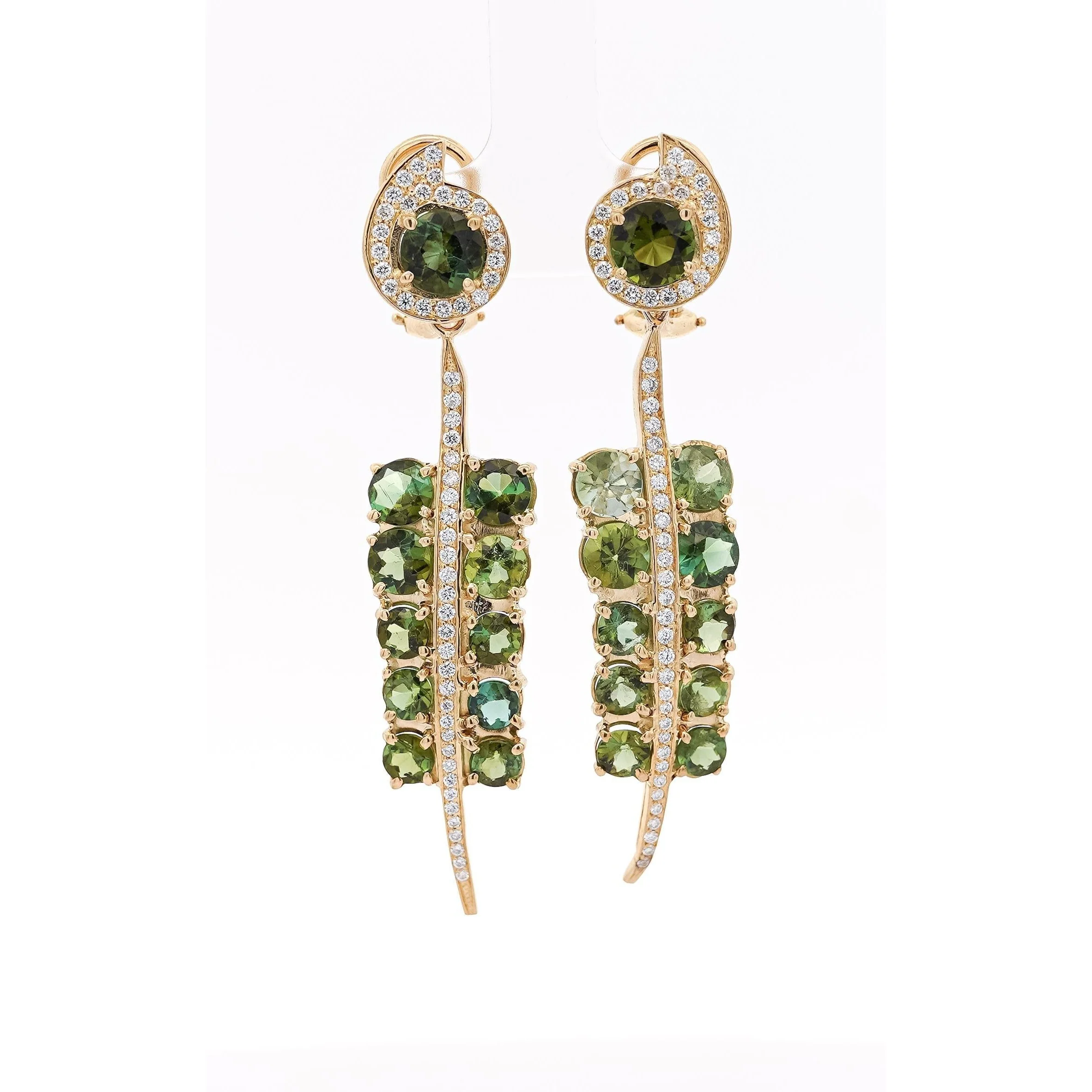 5 Carat Round Cut Green Tourmaline and Diamond Dangle Drop Earrings - Image 2