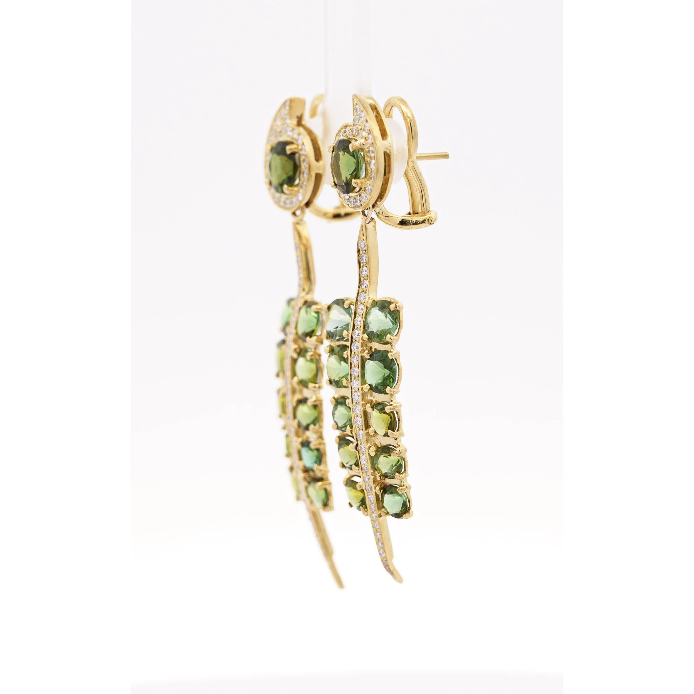 5 Carat Round Cut Green Tourmaline and Diamond Dangle Drop Earrings - Image 5