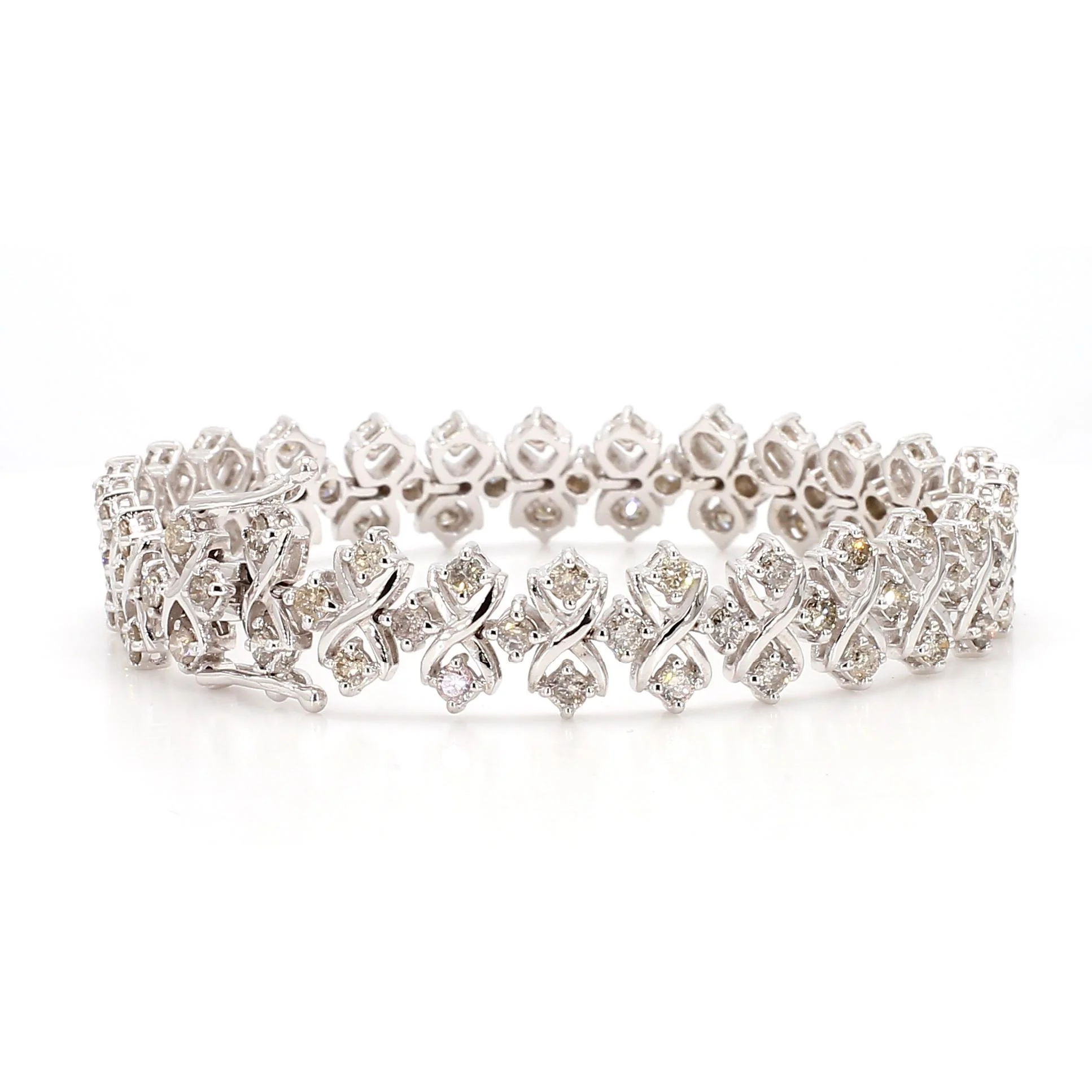 5 Carat Round Diamond H-I SI Interwoven X-Link 18K White Gold Bracelet 7 Inch - Image 3