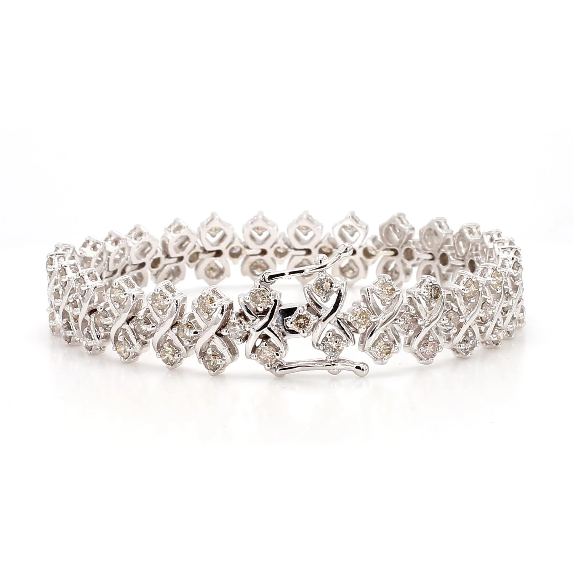 5 Carat Round Diamond H-I SI Interwoven X-Link 18K White Gold Bracelet 7 Inch - Image 5