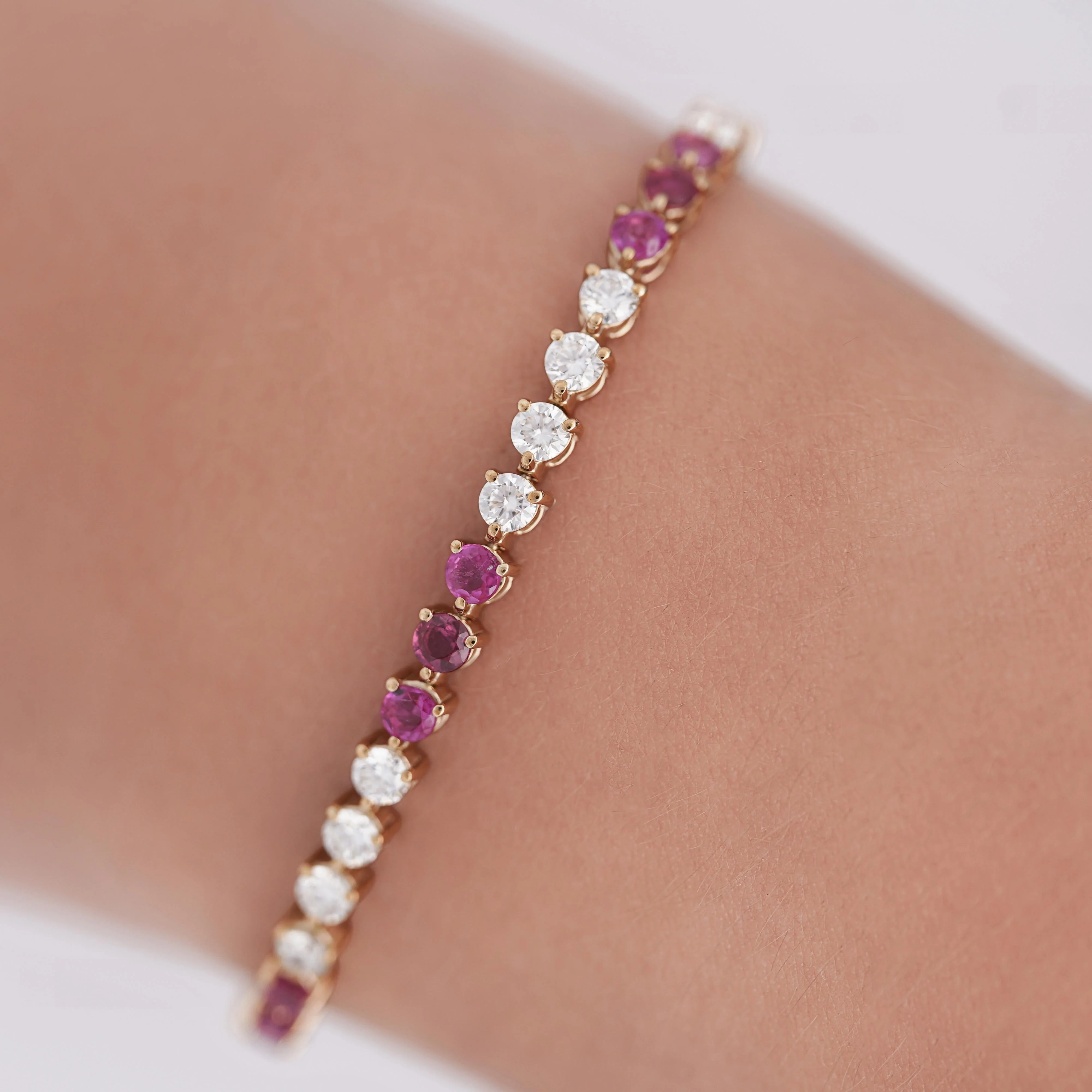 5 Carat Ruby and Lab Grown Diamond 3-Prong 14K Gold Tennis Bracelet - Image 2