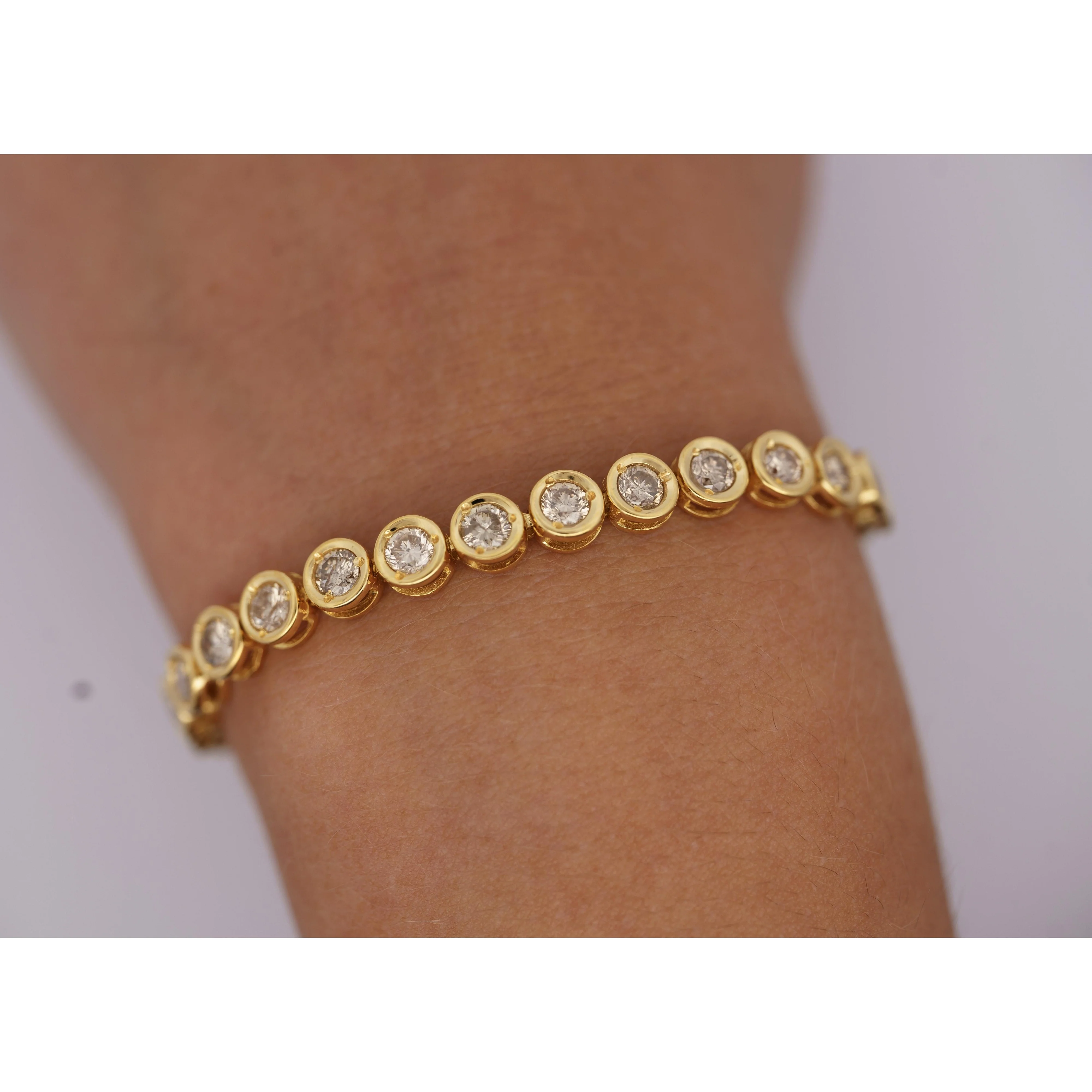 5 Carat TW Diamond Bezel Set Tennis Bracelet in 18k Yellow Gold 7" - Image 7
