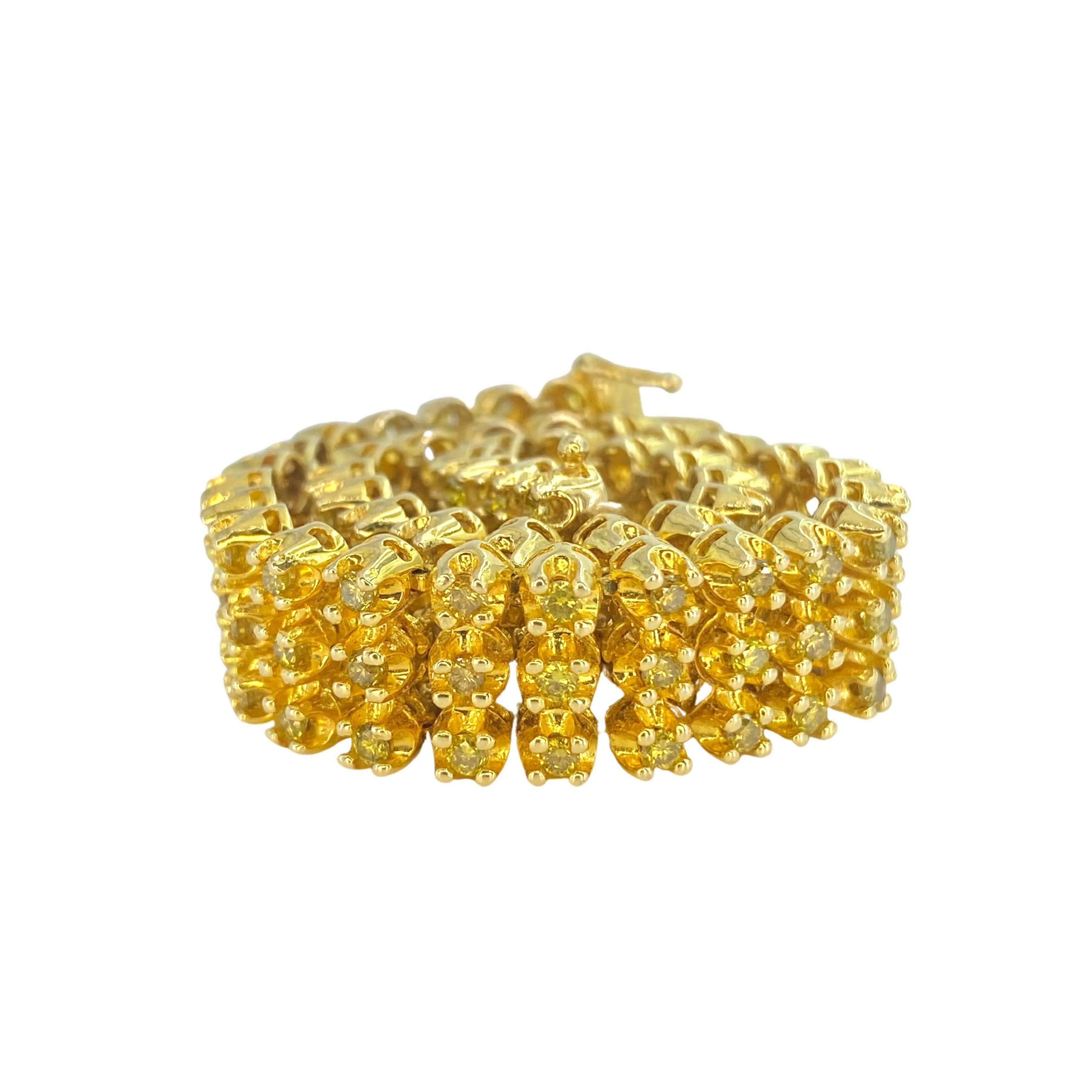 5 Carat Yellow Diamond 3 Row Tennis Bracelet in 14k Gold - Image 2
