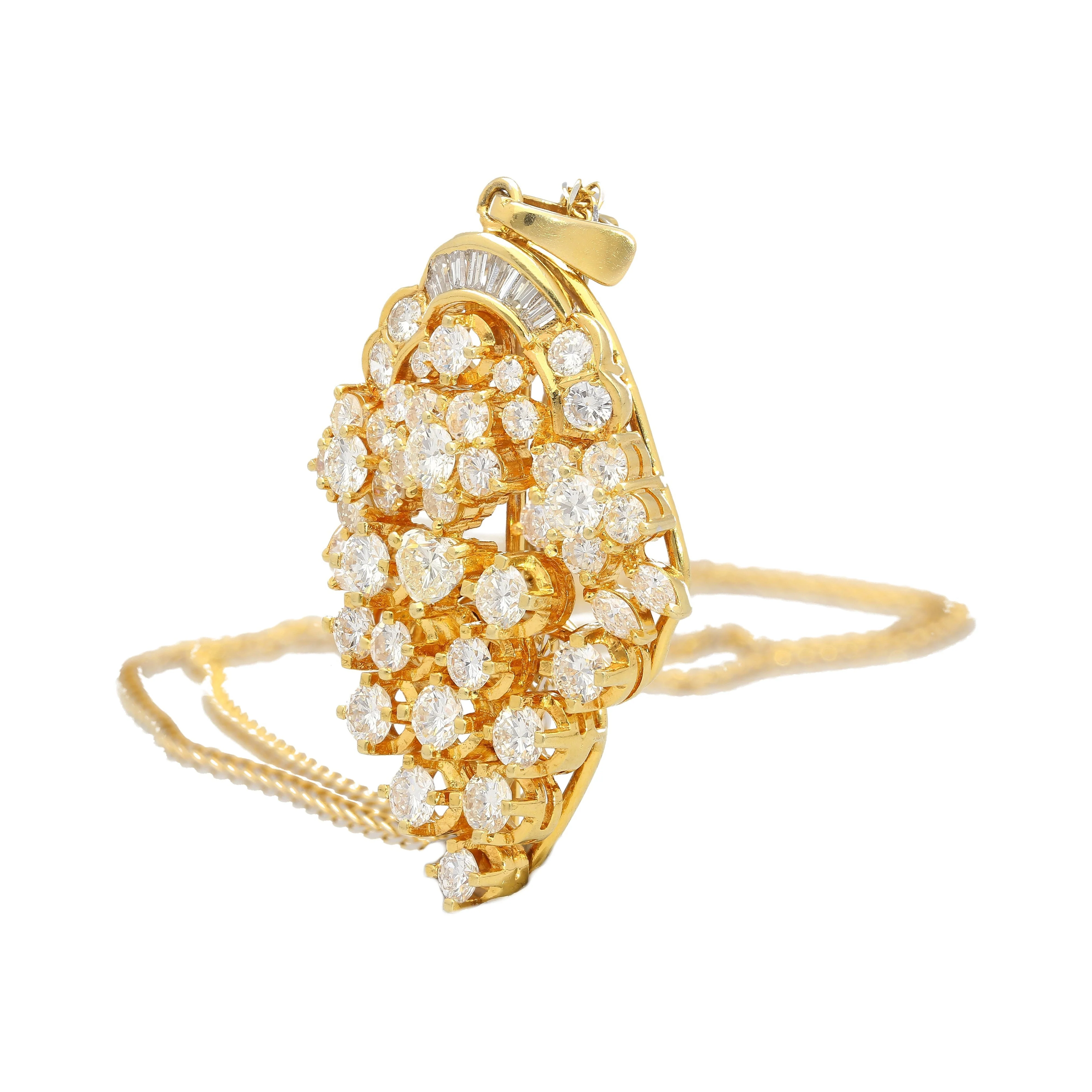 5 CTTW Diamond Cluster Multi Cut Pendant in 18K Yellow Gold Necklace - Image 2