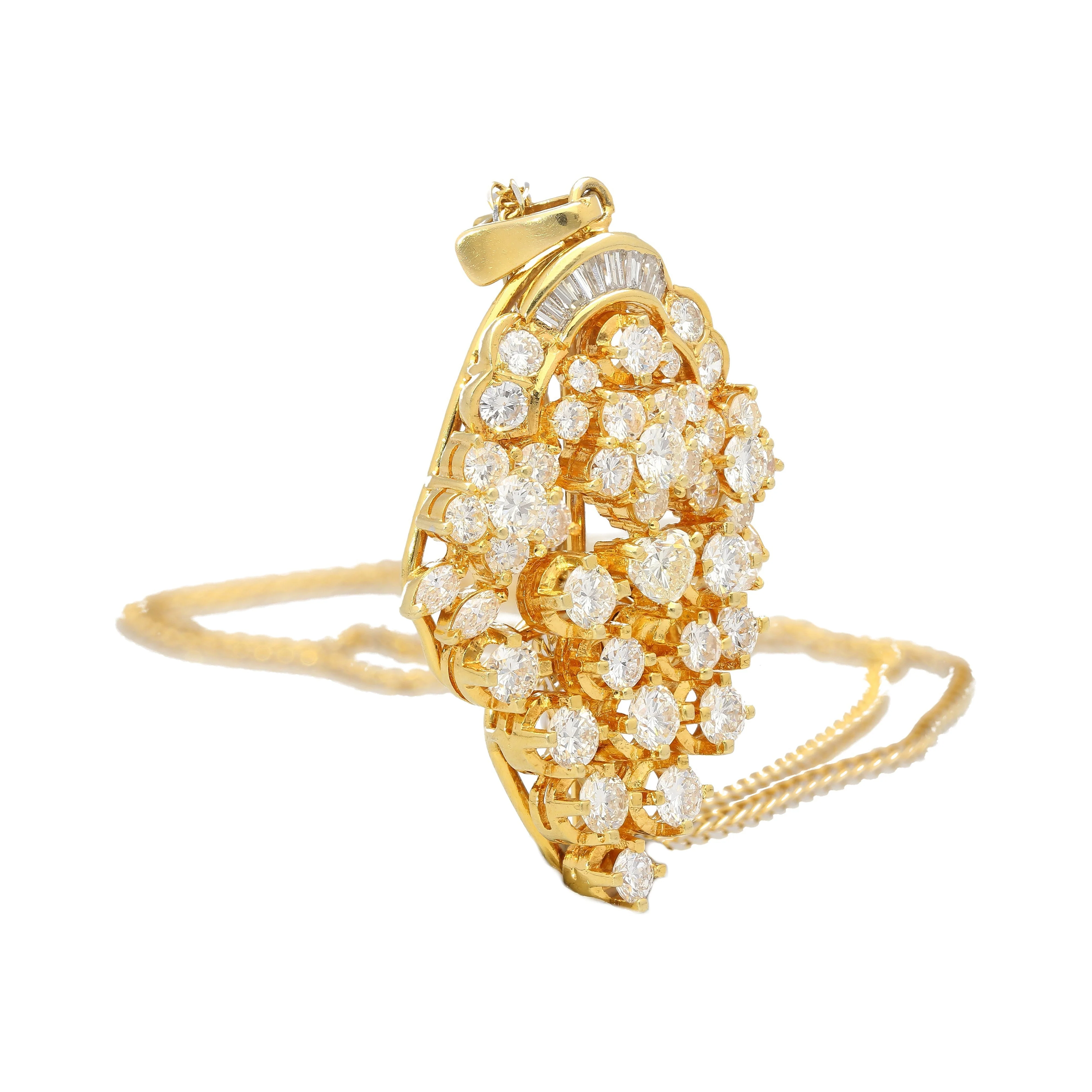 5 CTTW Diamond Cluster Multi Cut Pendant in 18K Yellow Gold Necklace - Image 5