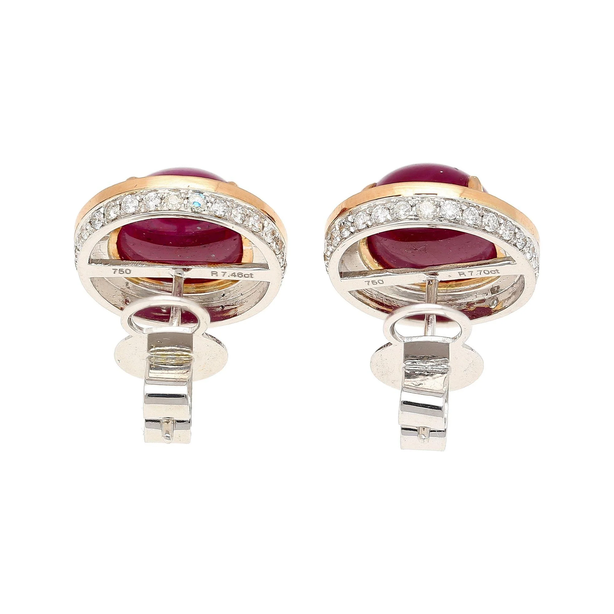 57.95 Carat Cabochon Cut Deep Pink Ruby & Diamond Halo Earrings & Necklace Set - Image 8