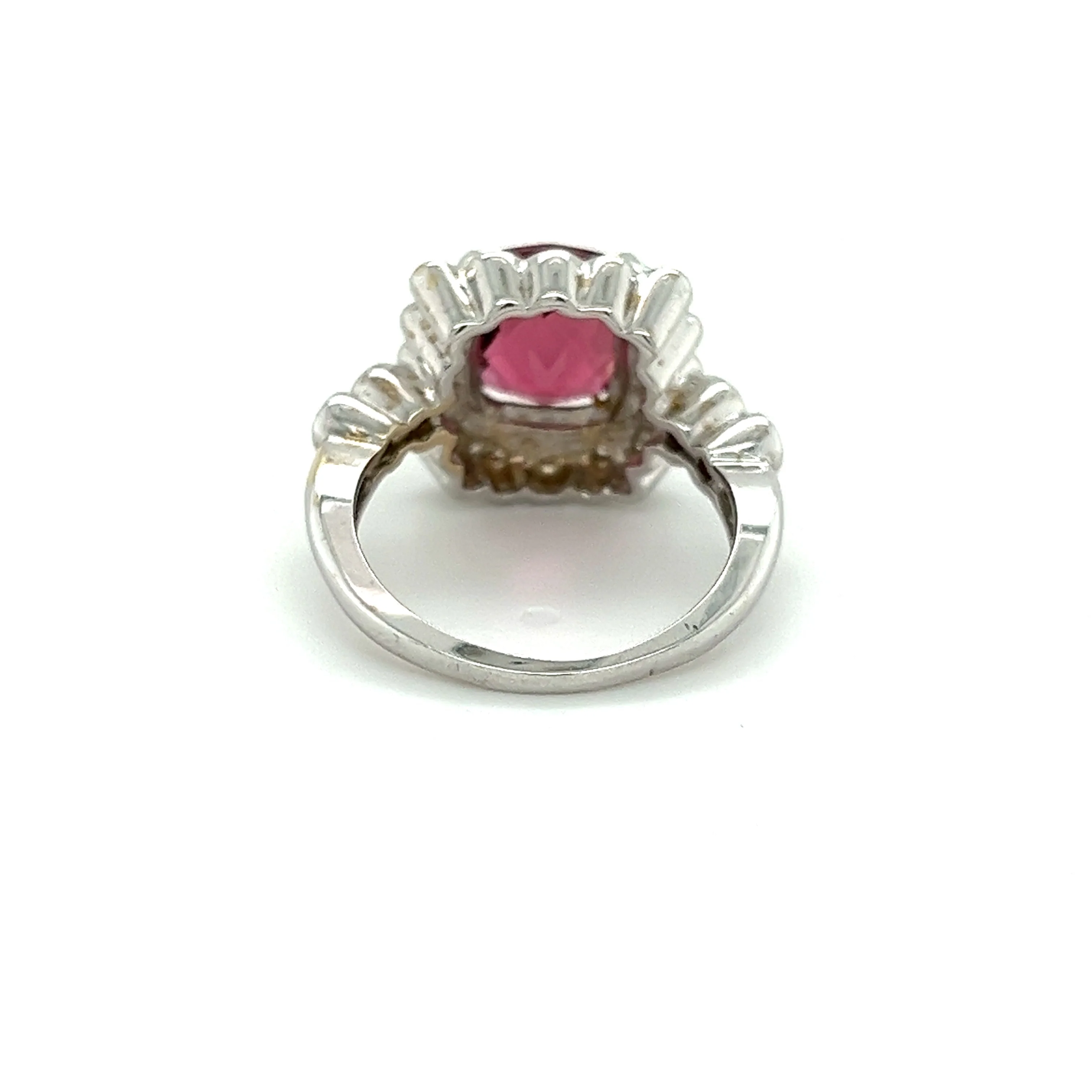 5.20 Carat Cushion Checkerboard Cut Pink Tourmaline & Diamond Ring in 18K White Gold - Image 2