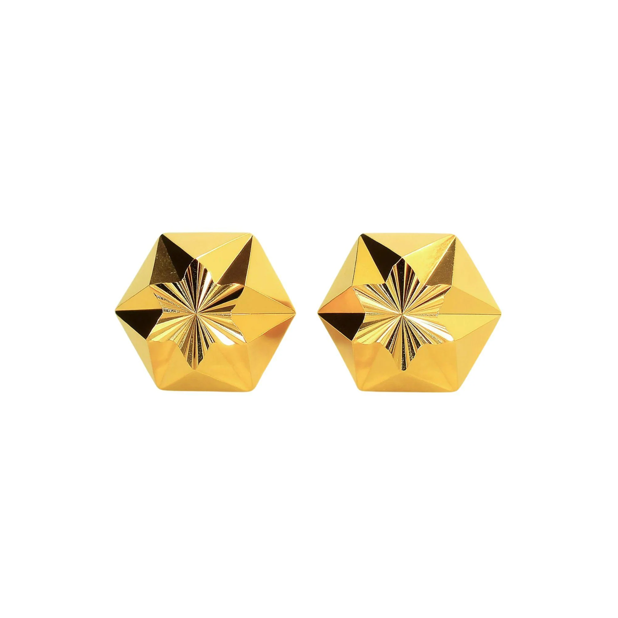 5mm 14K Gold Diamond Cut Hexagon Star Stud Earrings Screw Back - Image 5