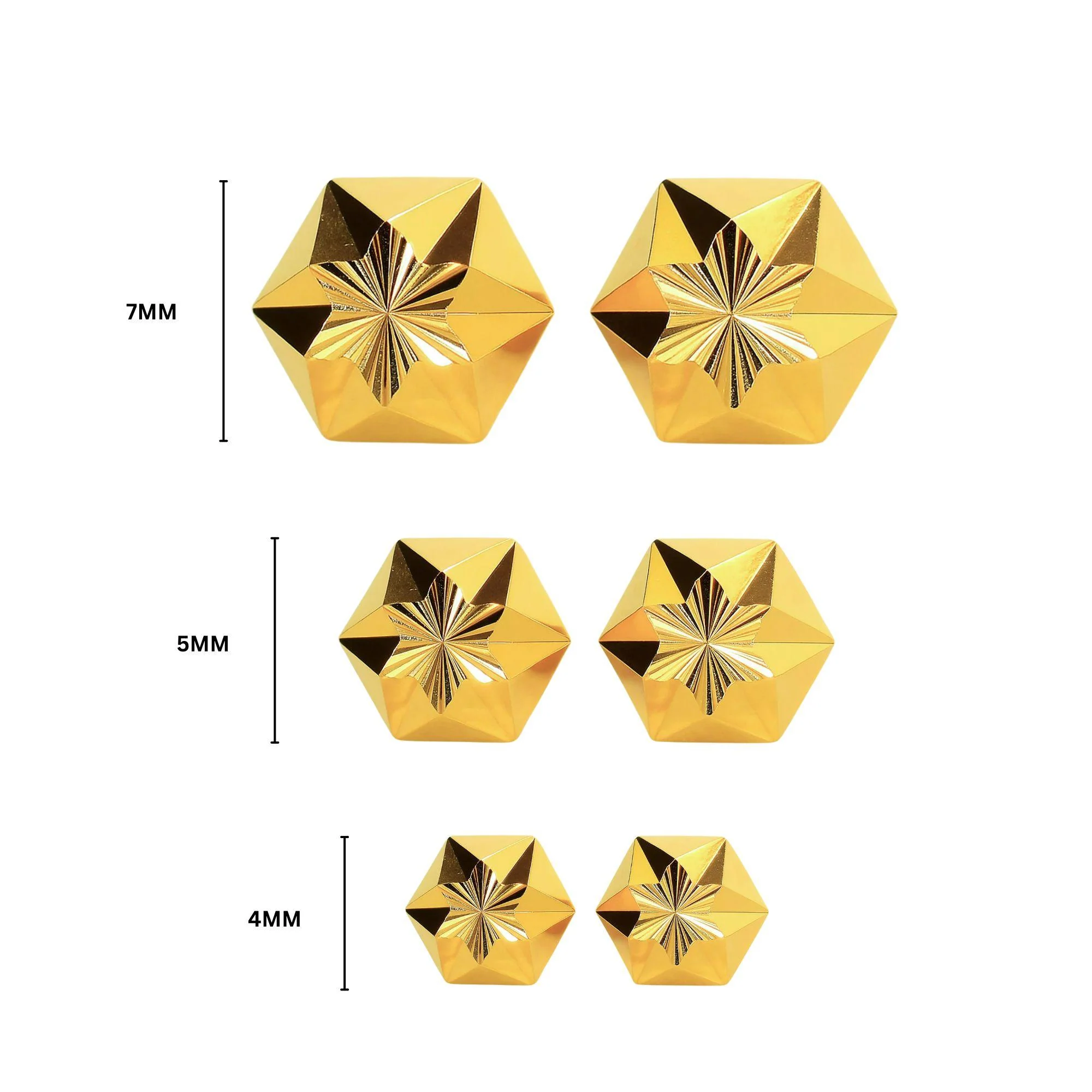 5mm 14K Gold Diamond Cut Hexagon Star Stud Earrings Screw Back - Image 6