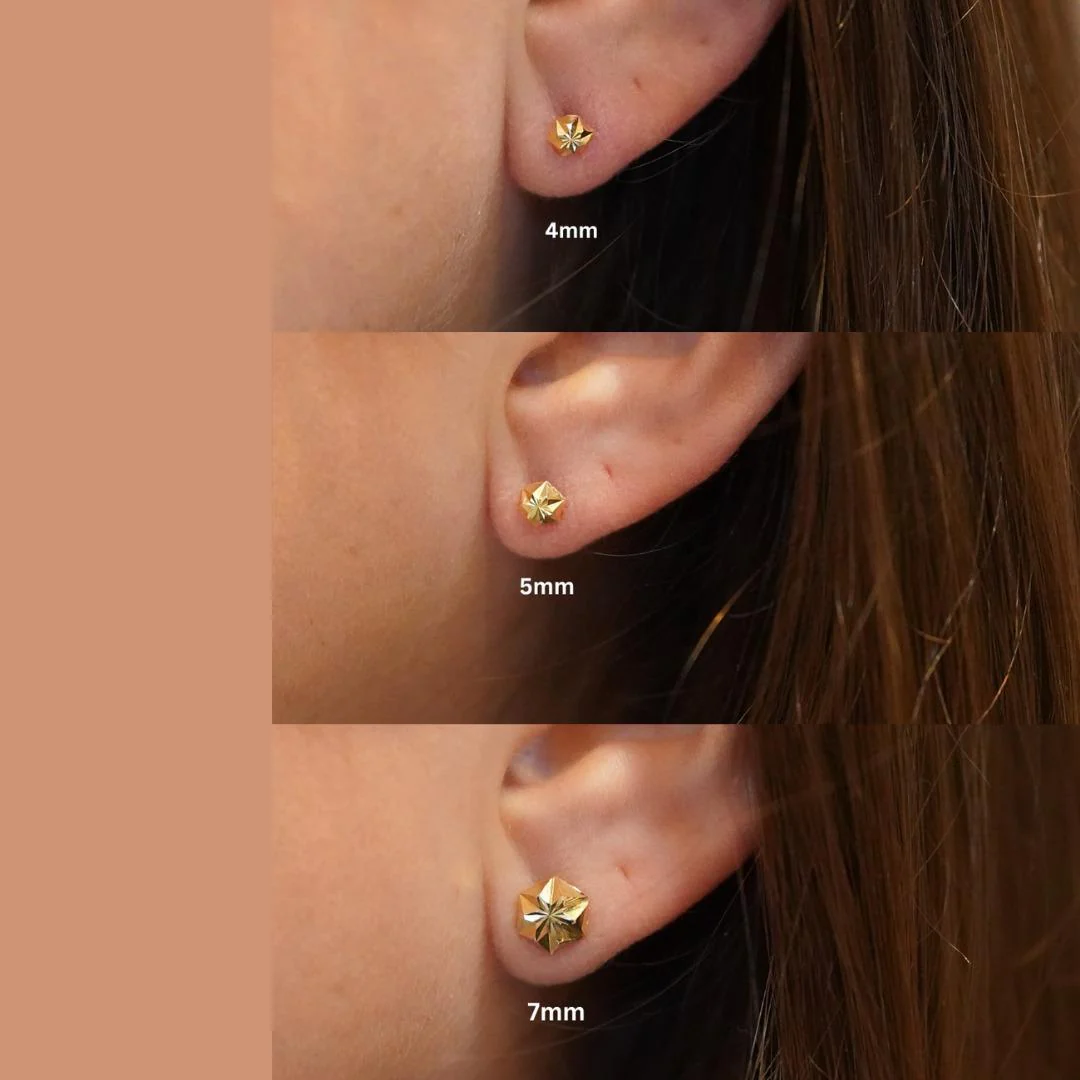 5mm 14K Gold Diamond Cut Hexagon Star Stud Earrings Screw Back - Image 8