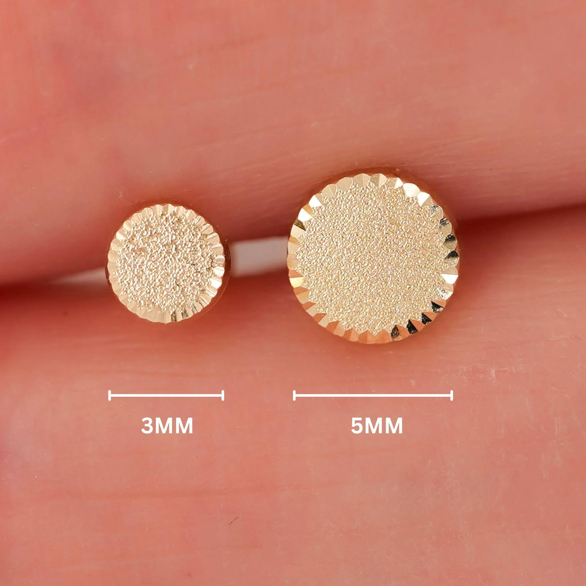 5mm Frosted Matte Round Screw Back 14K Gold Stud Earrings - Image 6