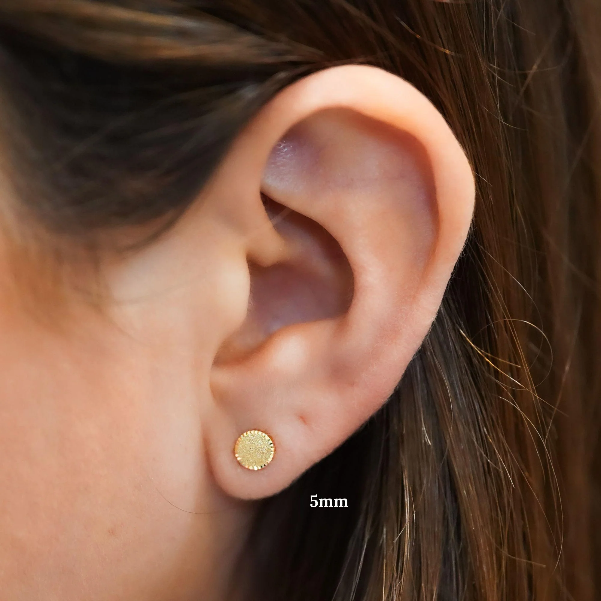5mm Frosted Matte Round Screw Back 14K Gold Stud Earrings - Image 8