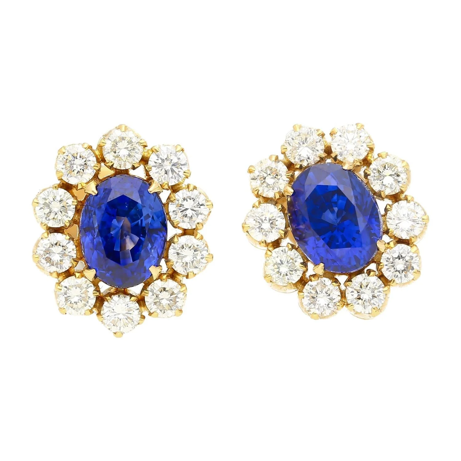 6.28ct Royal Ceylon Blue Sapphire Diamond Halo Stud Earrings - Image 4