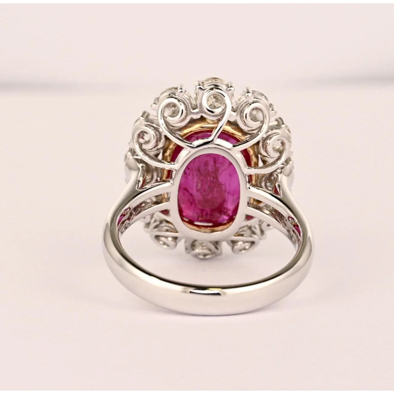 6.45 Carat No-Heat Burma Ruby Oval Cut & Round Diamond Halo Ring - Image 3