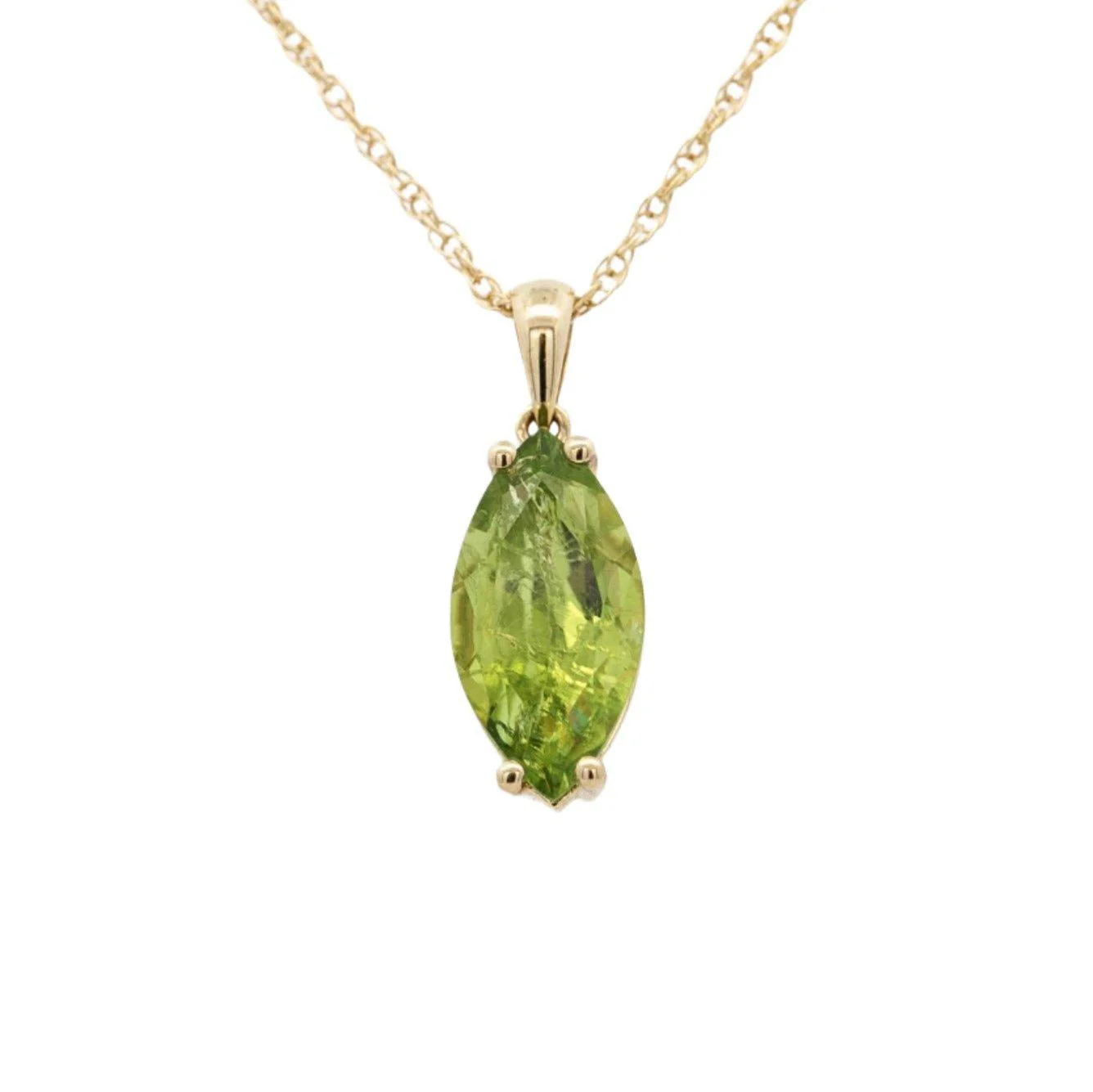 6.88 Carat Peridot Pendant Necklace in 14K Yellow Gold Rope Chain
