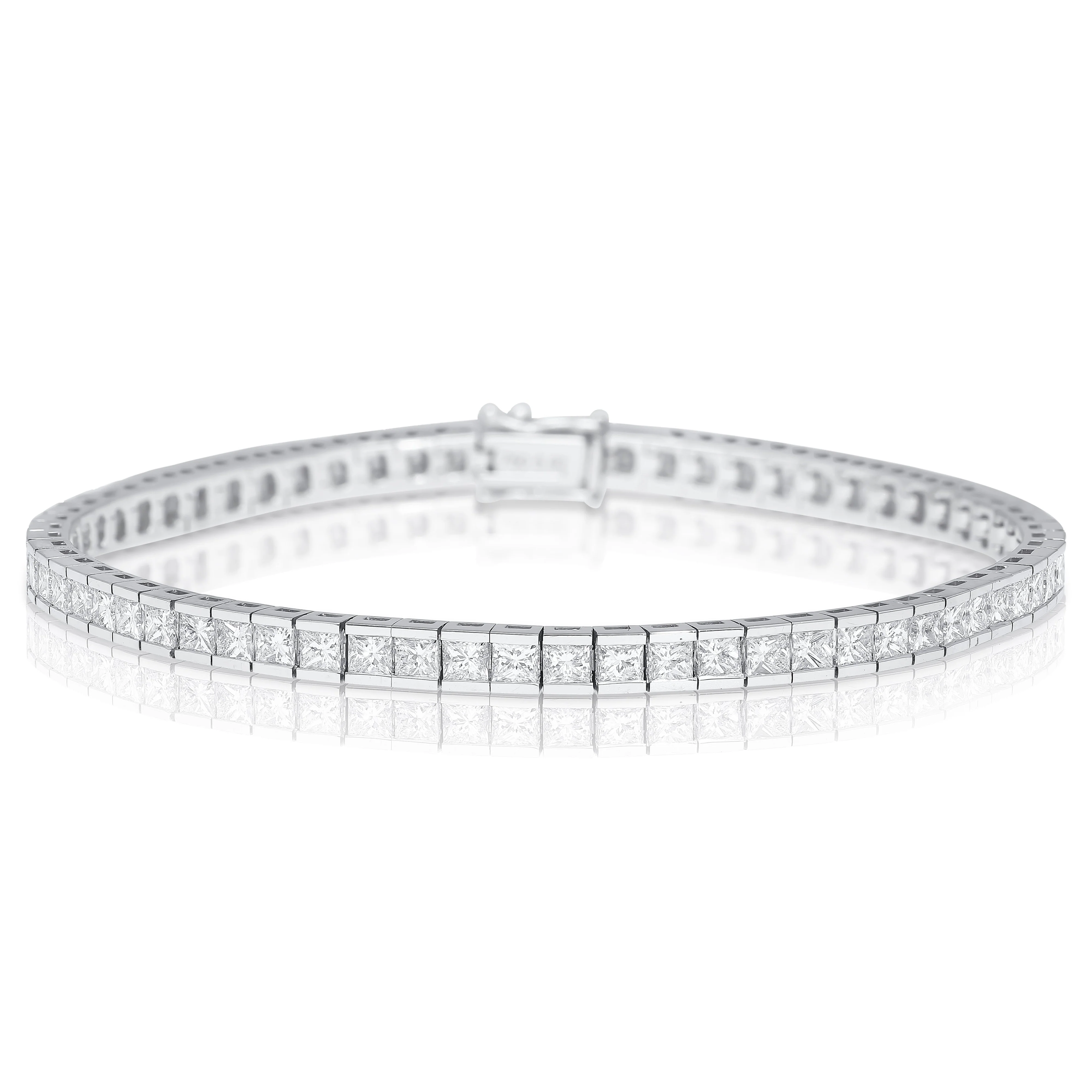 6 Carat Diamond Princess Cut Diamond Half Bezel Channel Tennis Bracelet