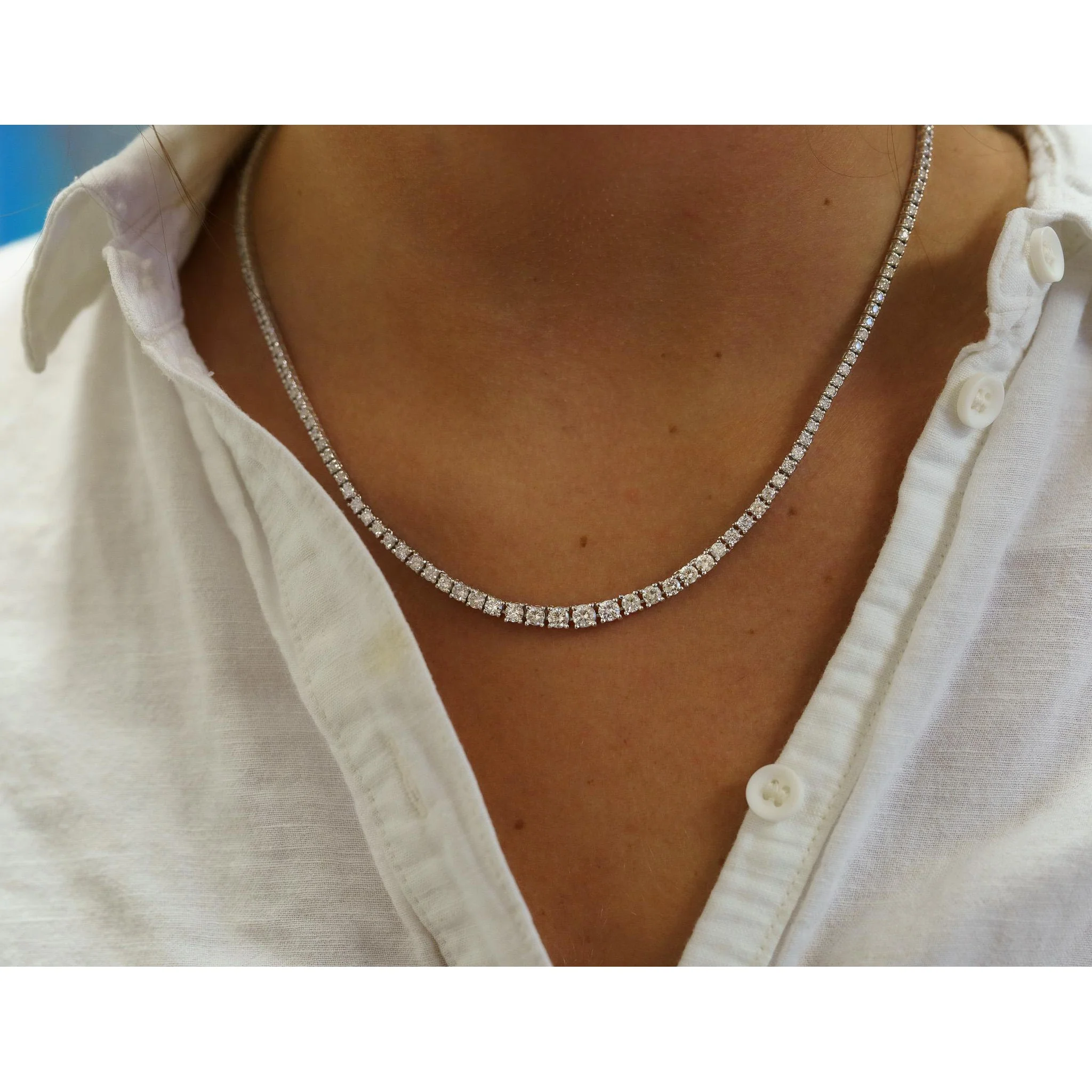 6 Carat Natural Diamond Riviera Graduated Tennis Necklace Platinum 17" 4-Prong - Image 2