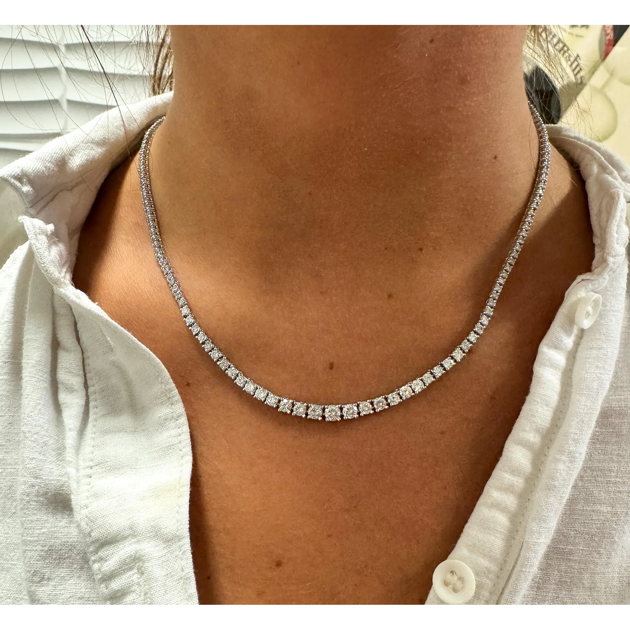 6 Carat Natural Diamond Riviera Graduated Tennis Necklace Platinum 17" 4-Prong - Image 6