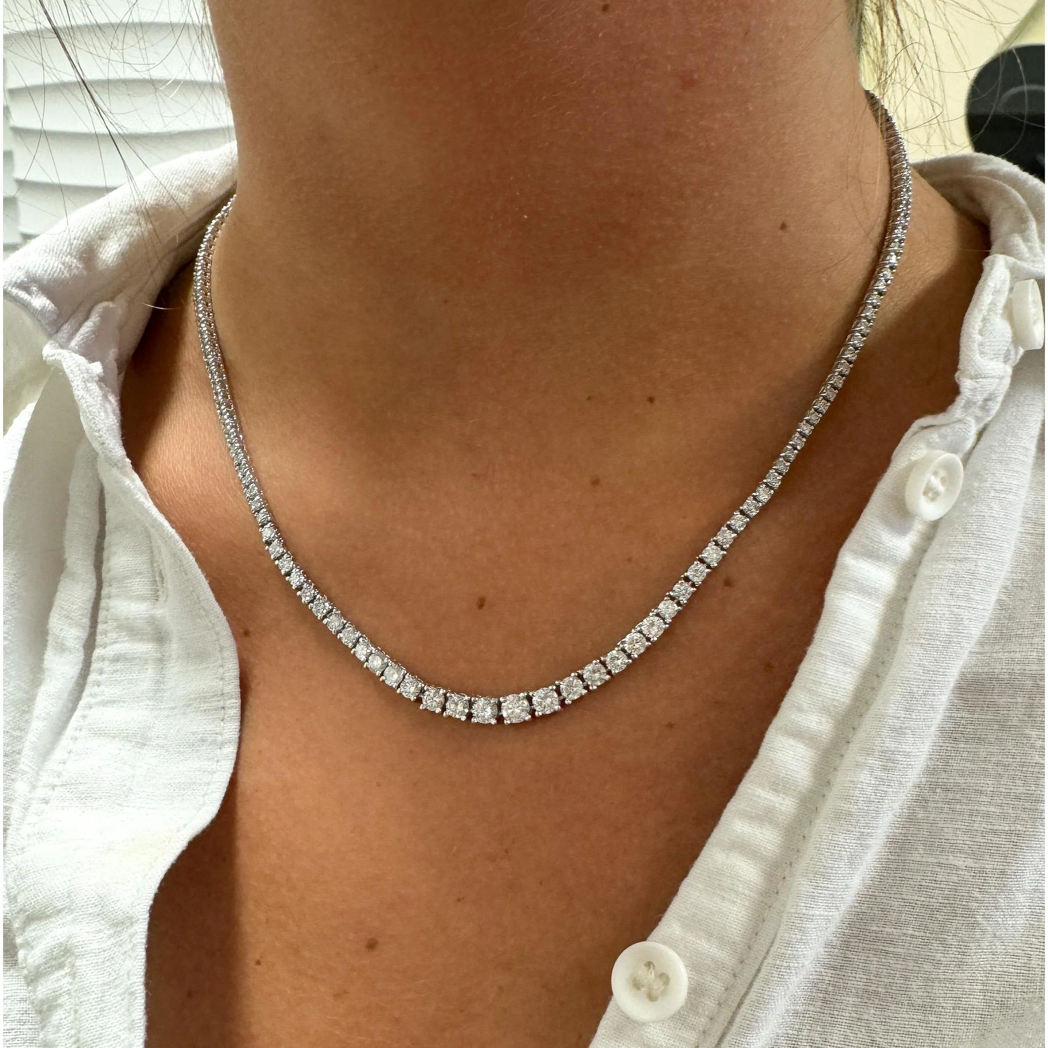 6 Carat Natural Diamond Riviera Graduated Tennis Necklace Platinum 17" 4-Prong - Image 7