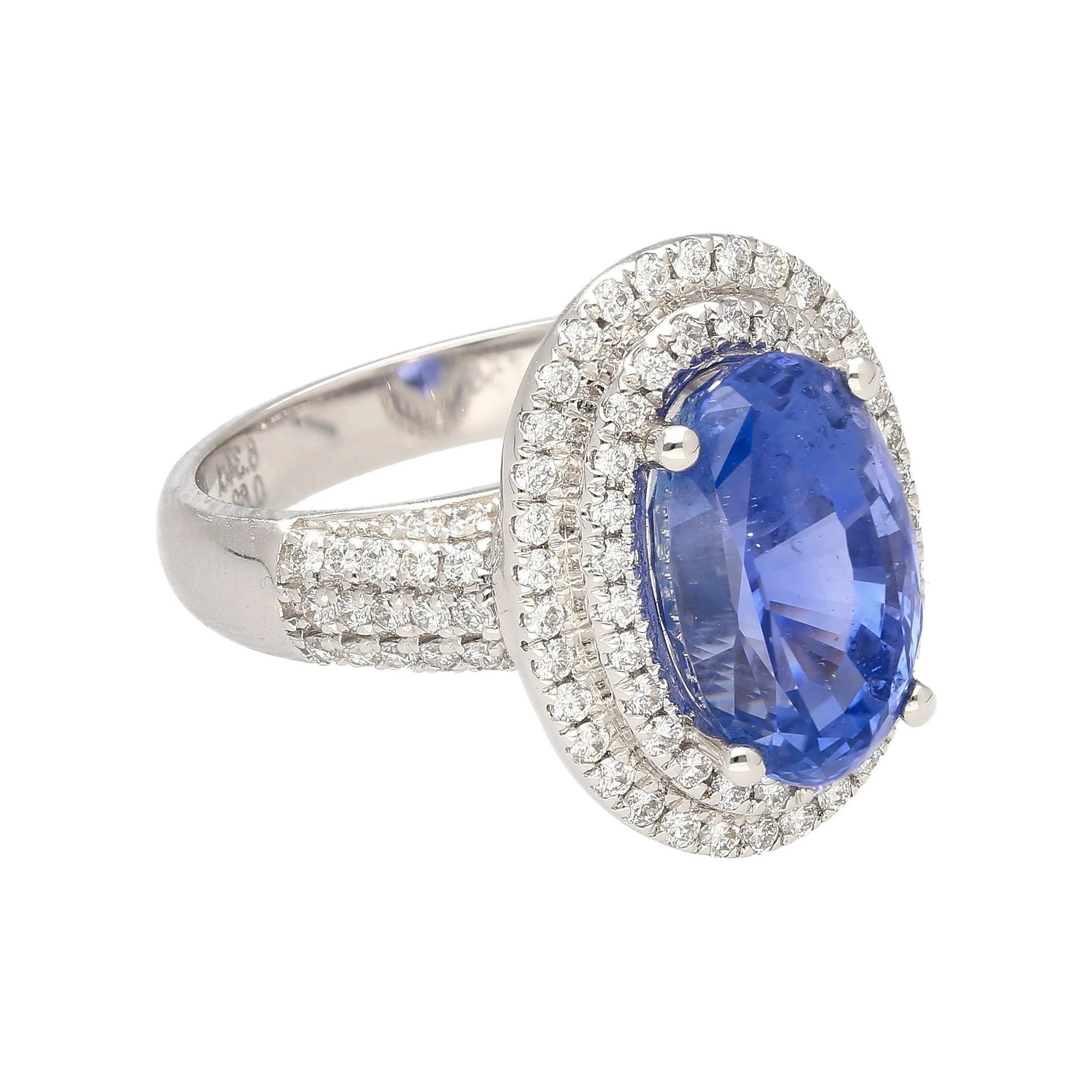 6.34 Carat No Heat Oval Cut Blue Sapphire and Diamond Halo 18K Ring GRS Certified - Image 2