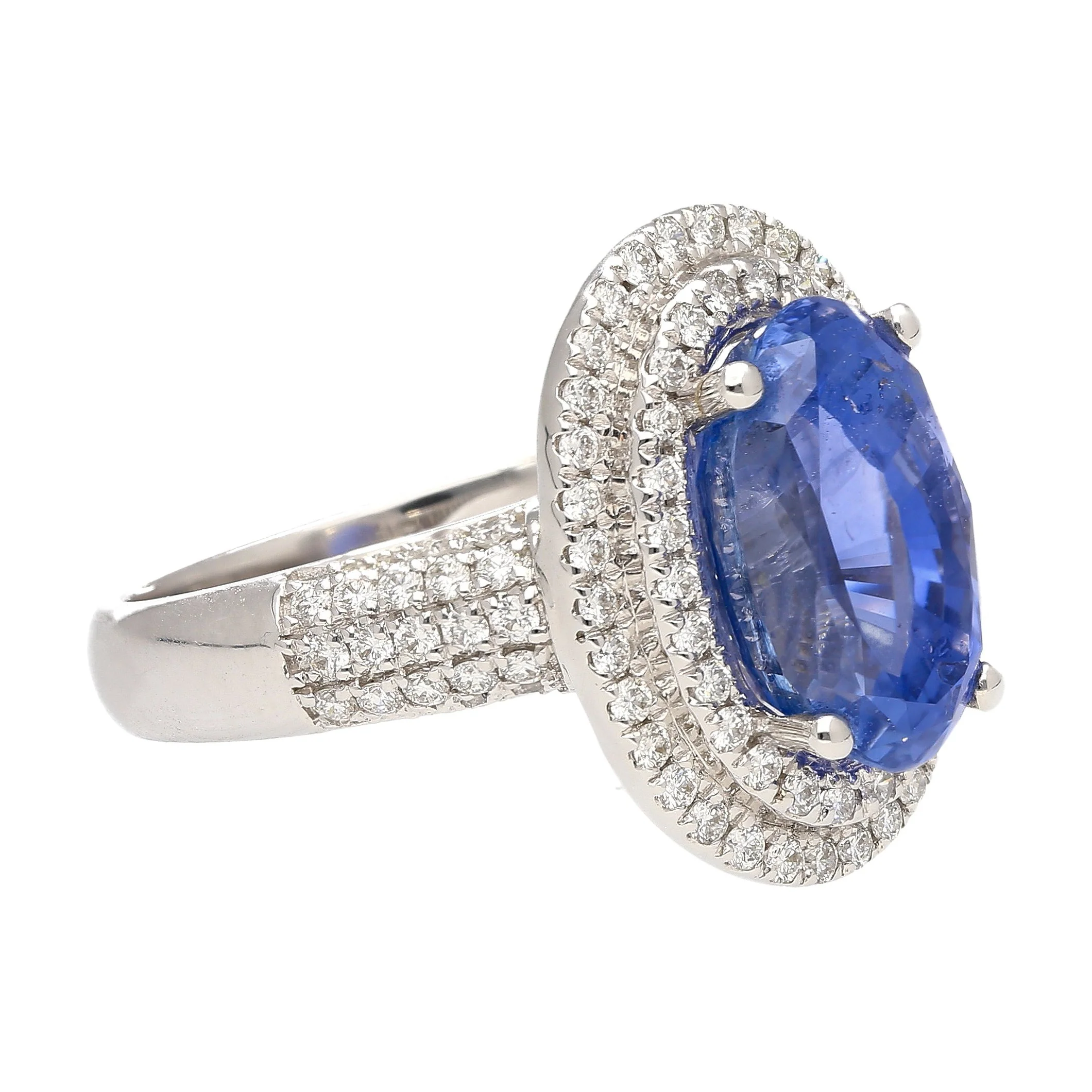 6.34 Carat No Heat Oval Cut Blue Sapphire and Diamond Halo 18K Ring GRS Certified - Image 5