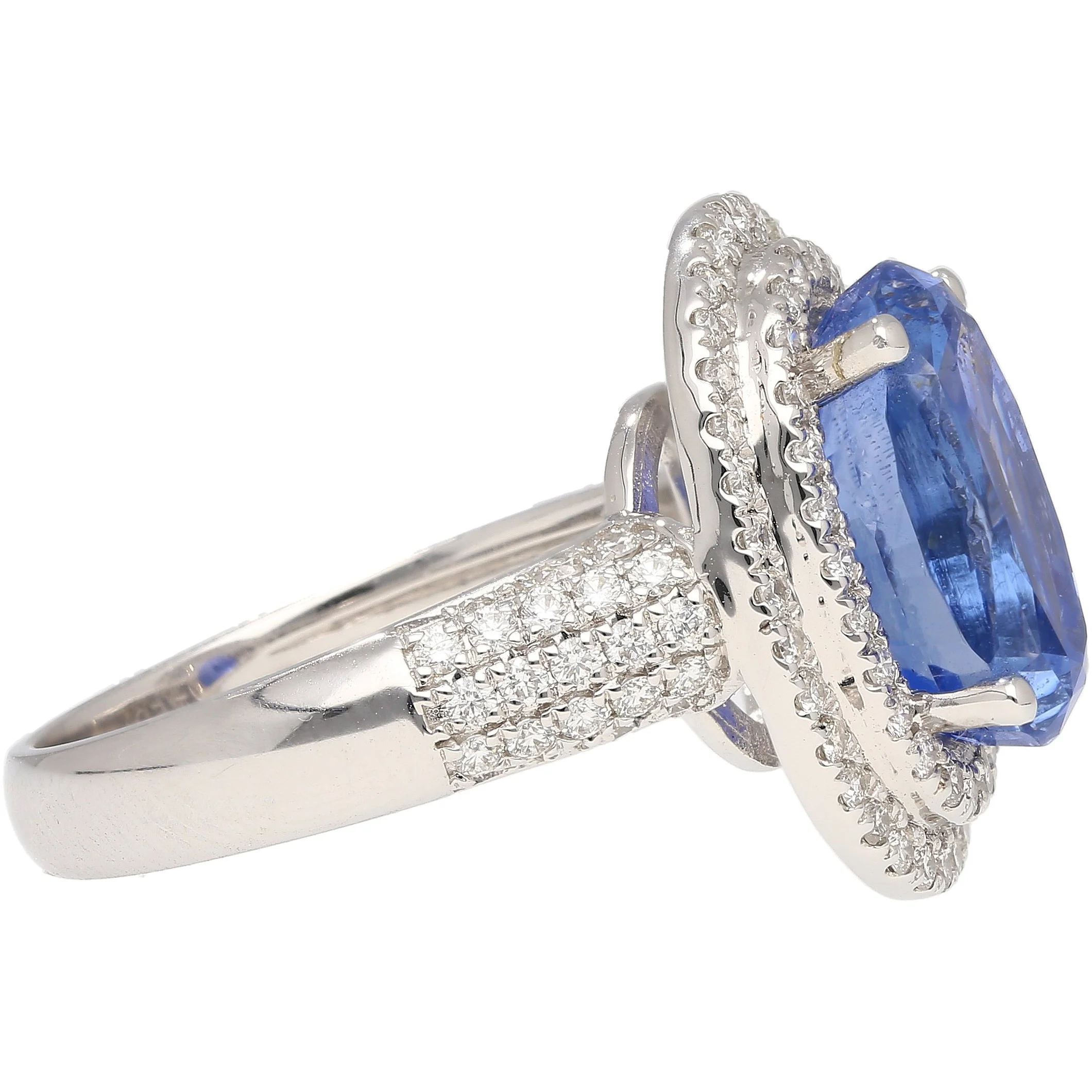 6.34 Carat No Heat Oval Cut Blue Sapphire and Diamond Halo 18K Ring GRS Certified - Image 6