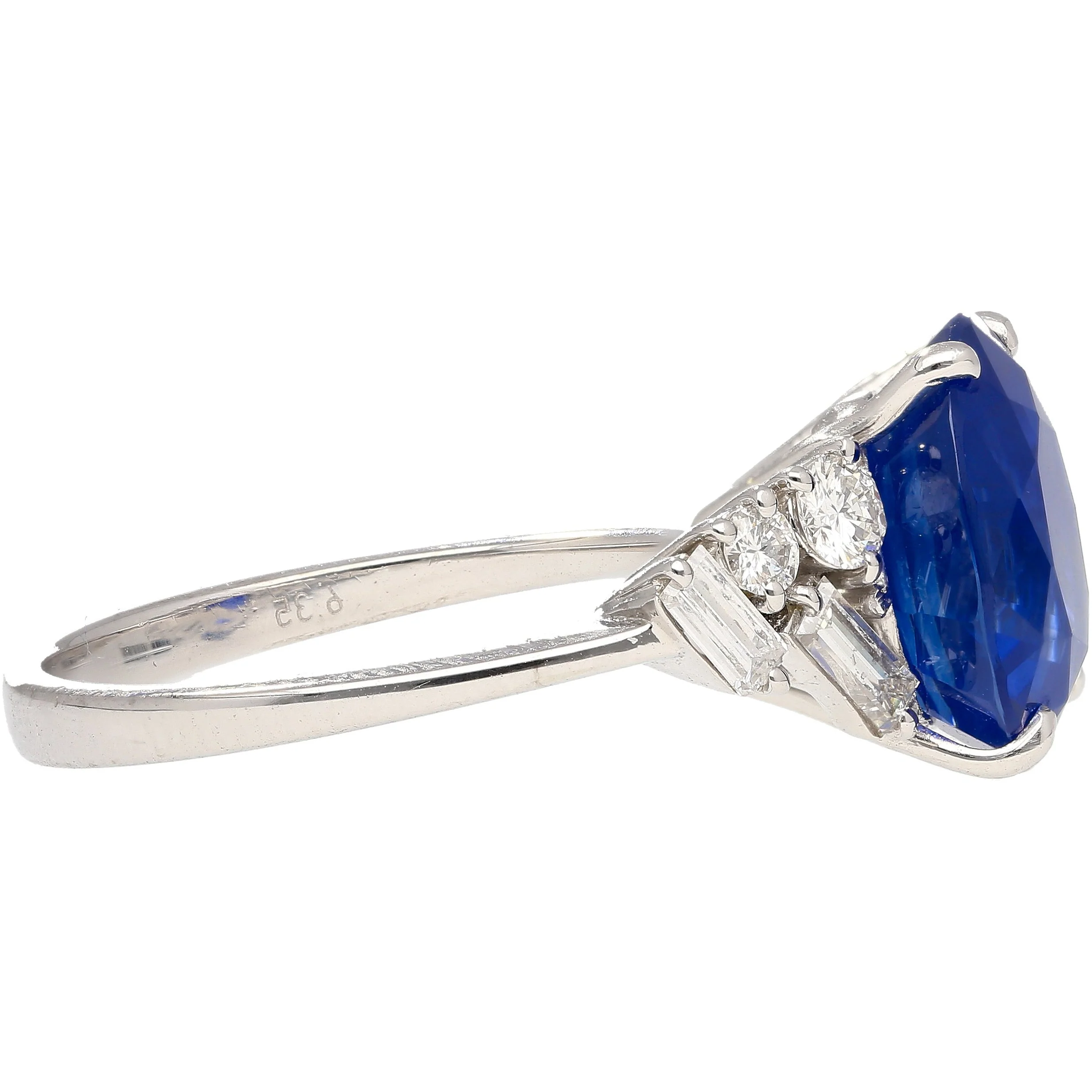 GRS Certified 6.35 Carat Oval Cut Royal Blue Sapphire with Diamonds in Platinum Ring - Image 5