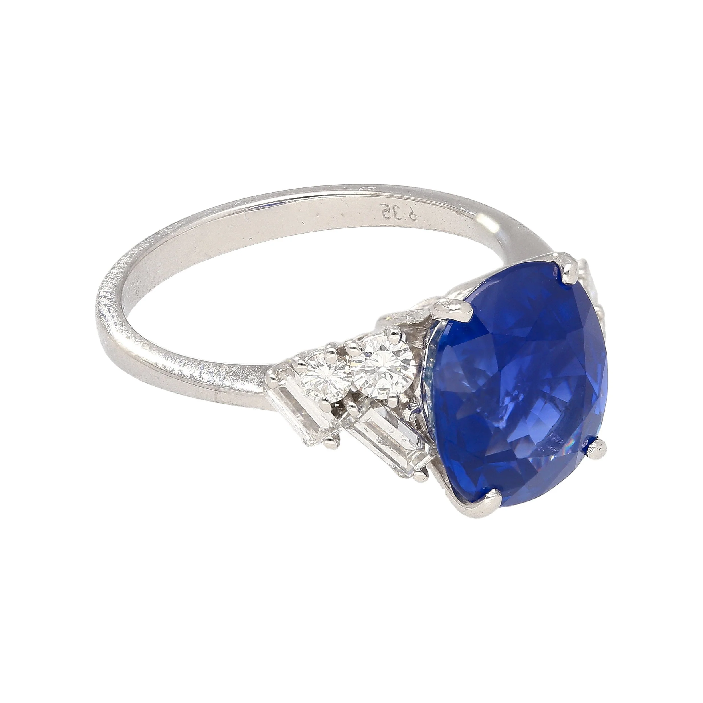 GRS Certified 6.35 Carat Oval Cut Royal Blue Sapphire with Diamonds in Platinum Ring - Image 6