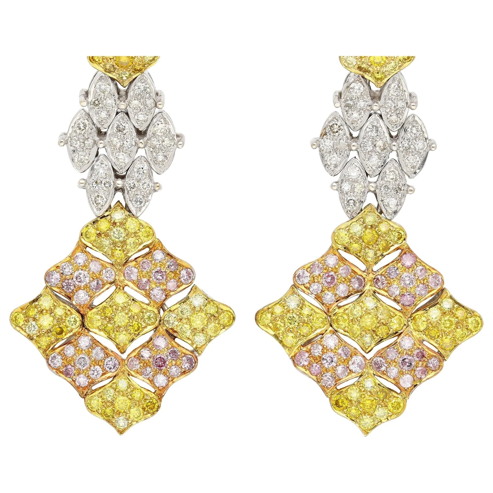 7.50ct Tricolor Diamond Drop Earrings in 18K White, Yellow, Rose Gold - Image 3